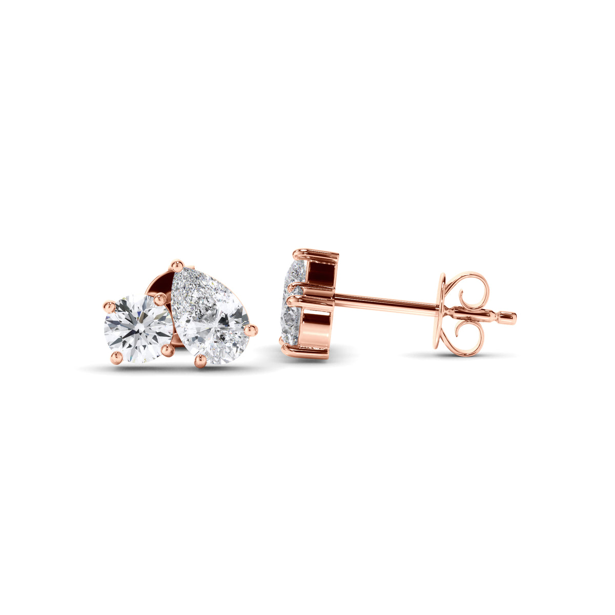 Penrose - Pear & Round Brilliant Cut Diamond Toi et Moi Stud Earrings