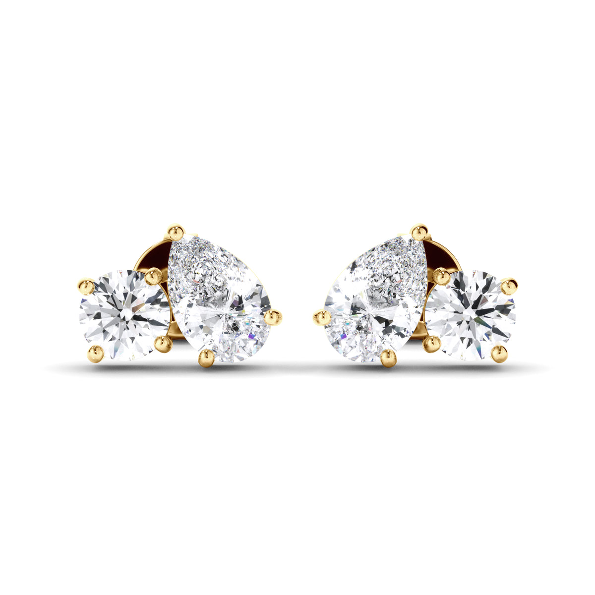 Penrose - Pear & Round Brilliant Cut Diamond Toi et Moi Stud Earrings