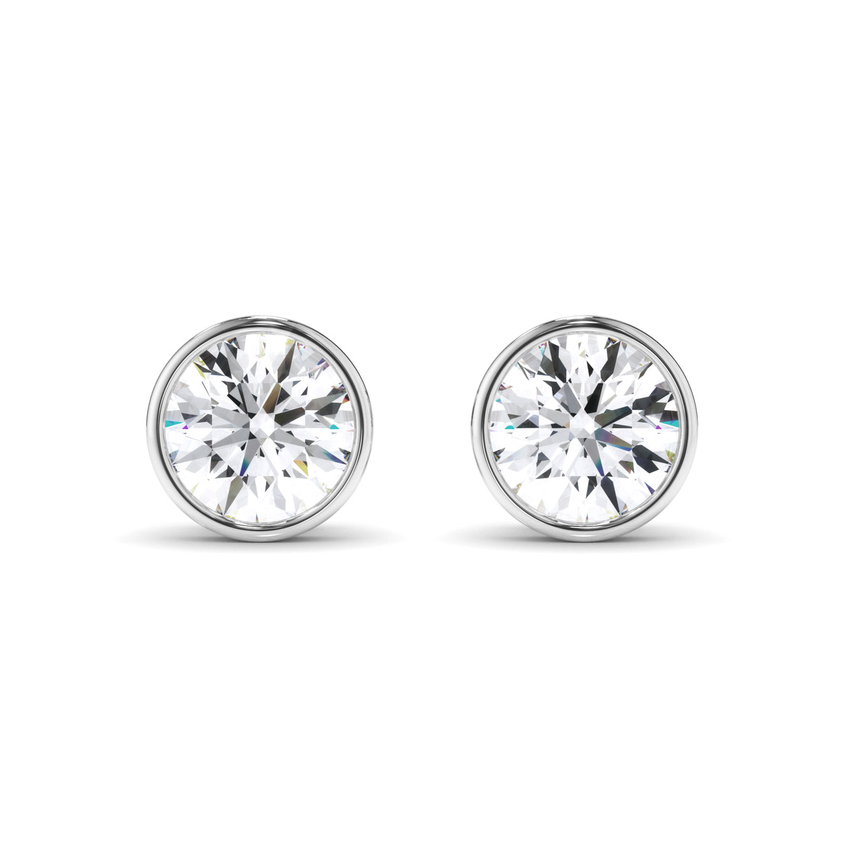 Constance - Round Brilliant Cut Diamond Bezel Set Stud Earrings
