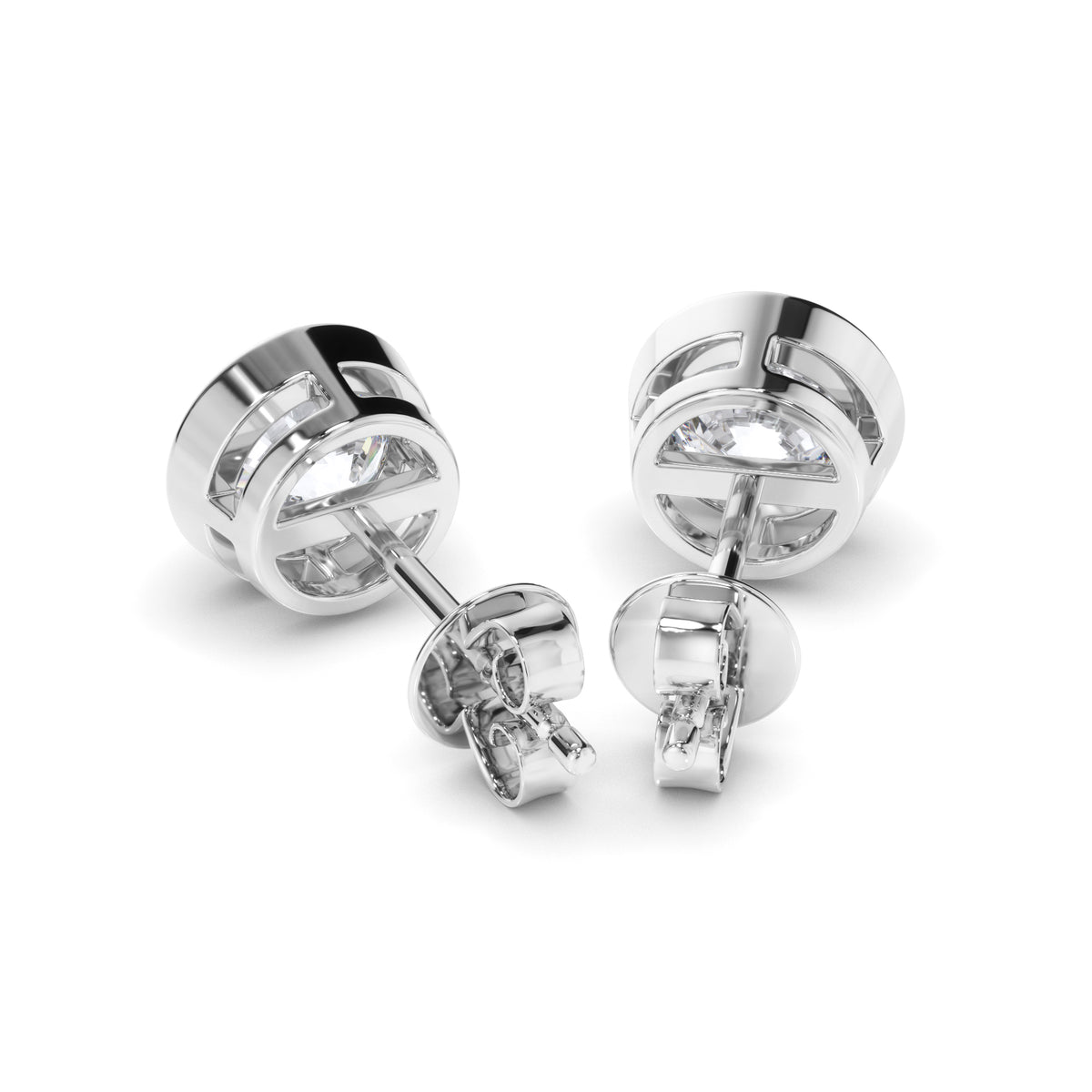 Constance - Round Brilliant Cut Diamond Bezel Set Stud Earrings