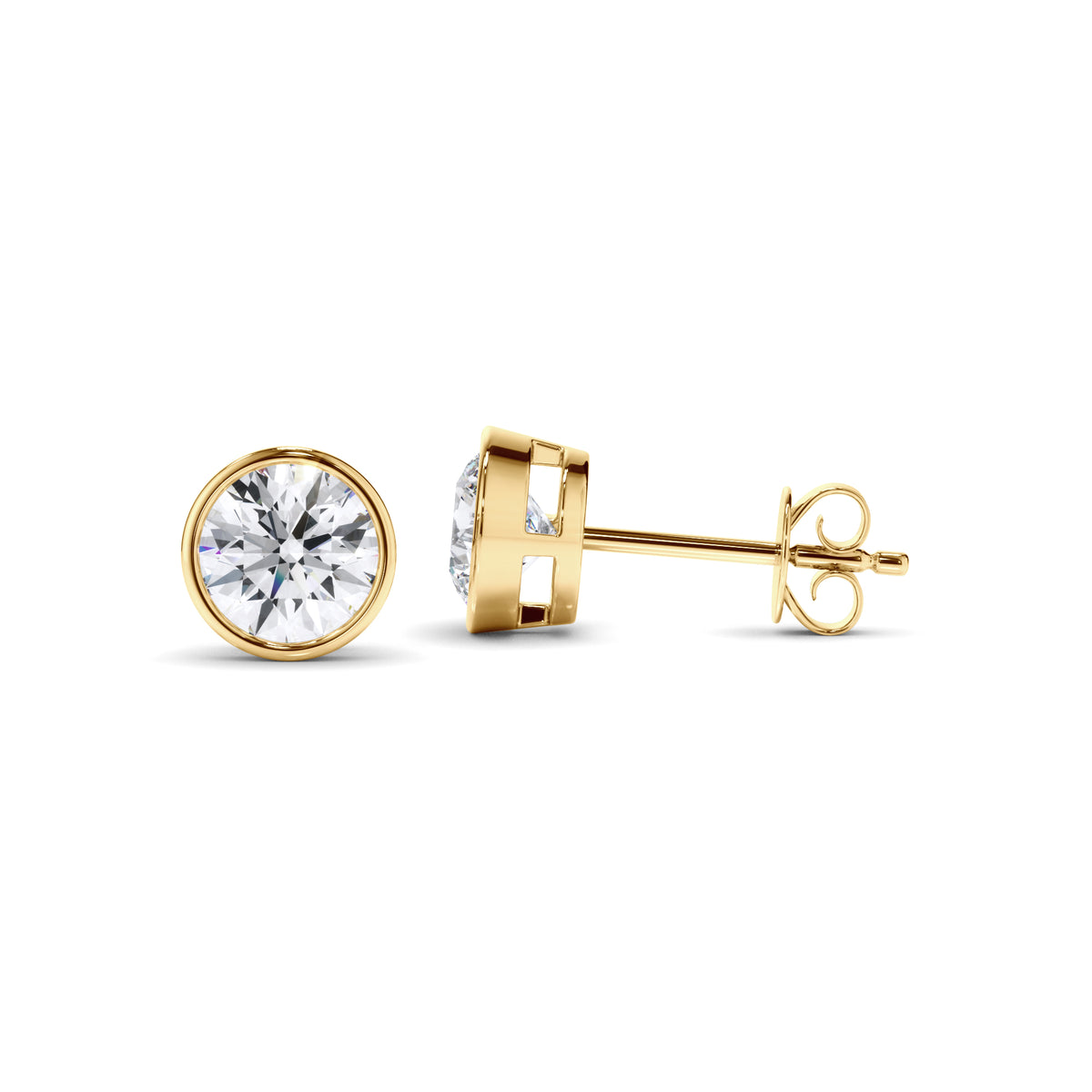 Constance - Round Brilliant Cut Diamond Bezel Set Stud Earrings
