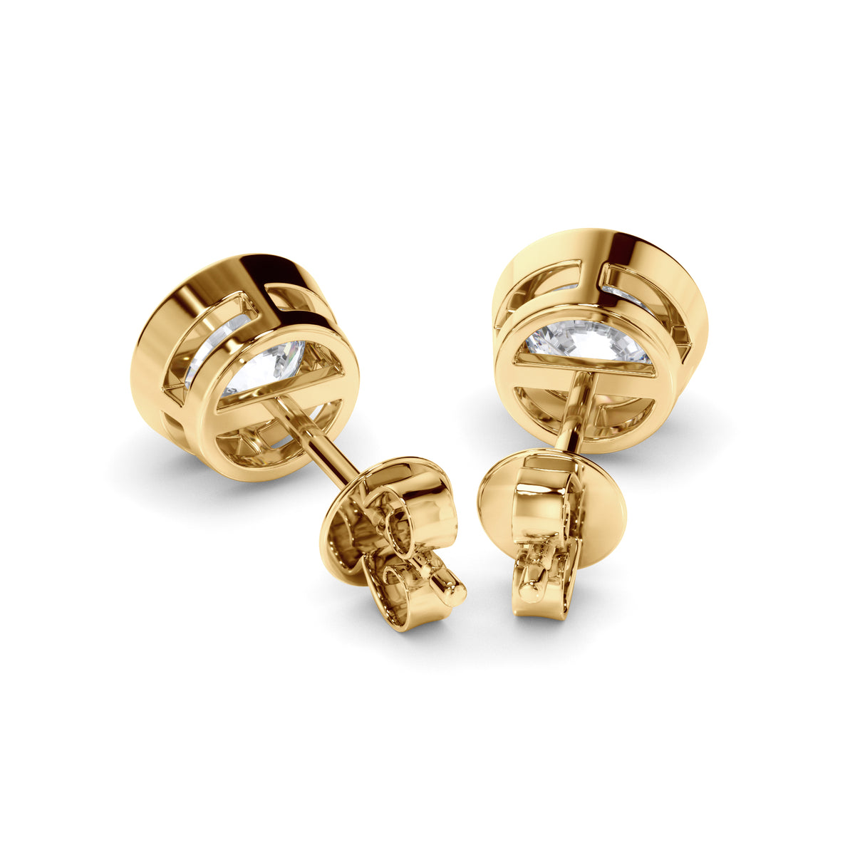 Constance - Round Brilliant Cut Diamond Bezel Set Stud Earrings