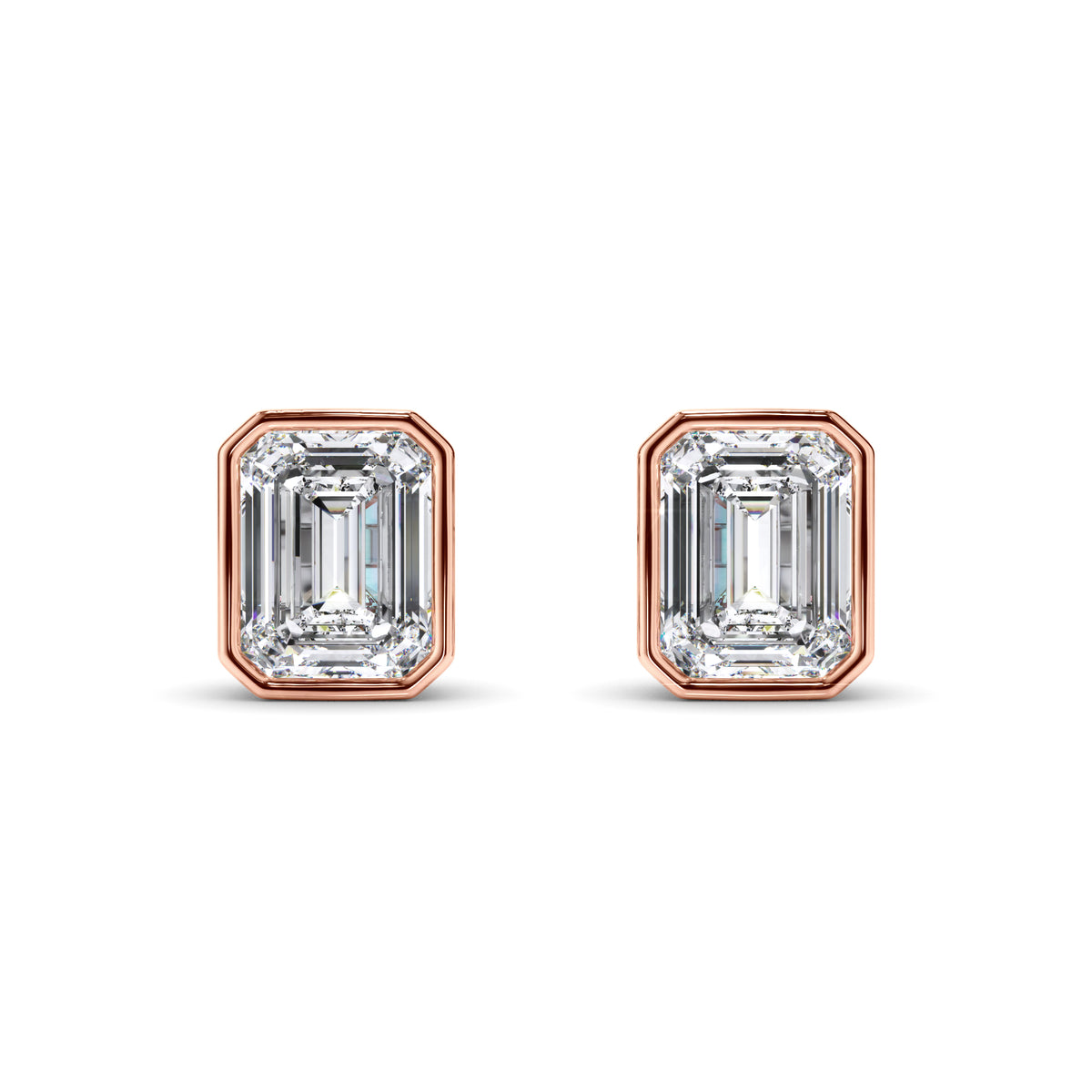 Violet - Emerald Cut Diamond Bezel Set Stud Earrings