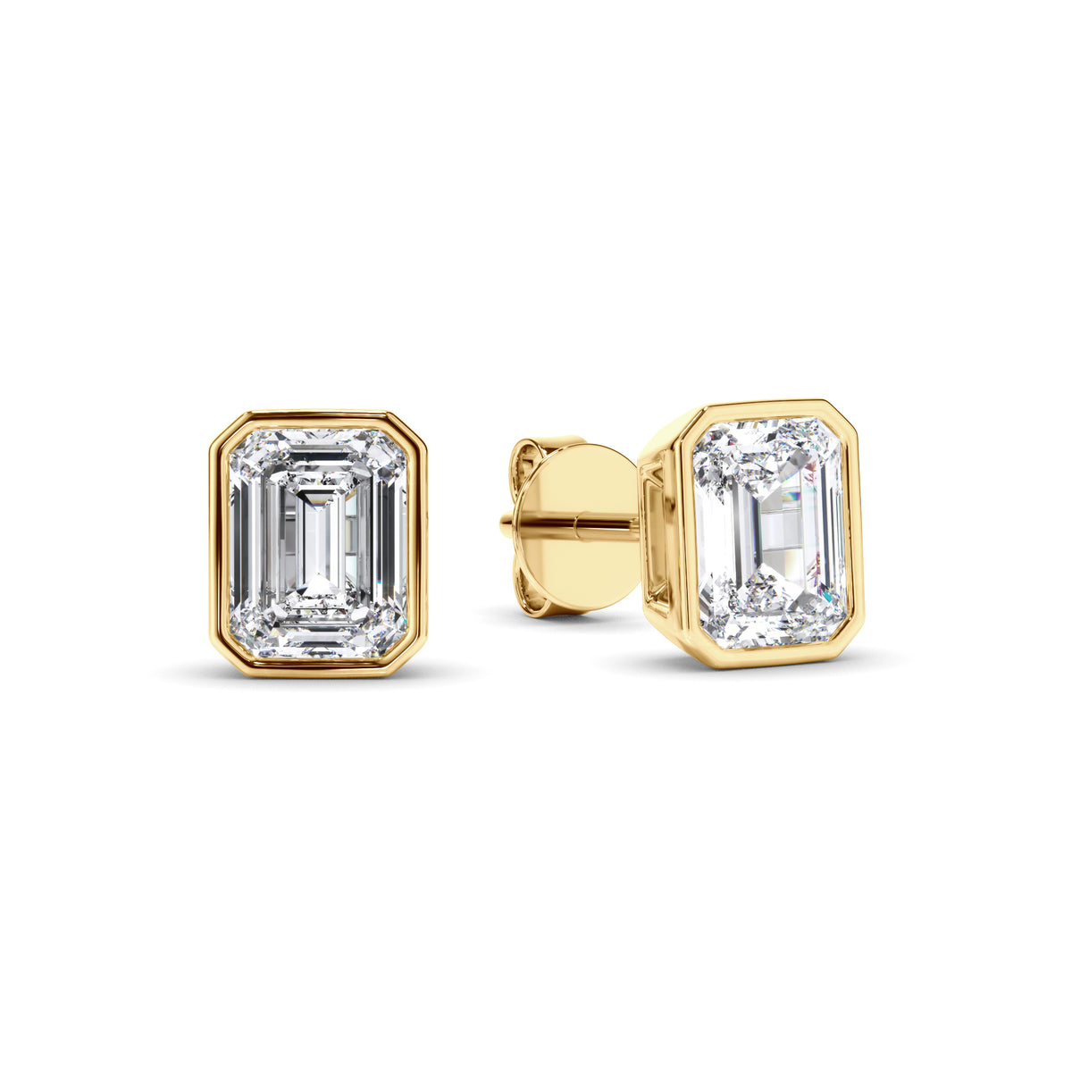 Violet - Emerald Cut Diamond Bezel Set Stud Earrings