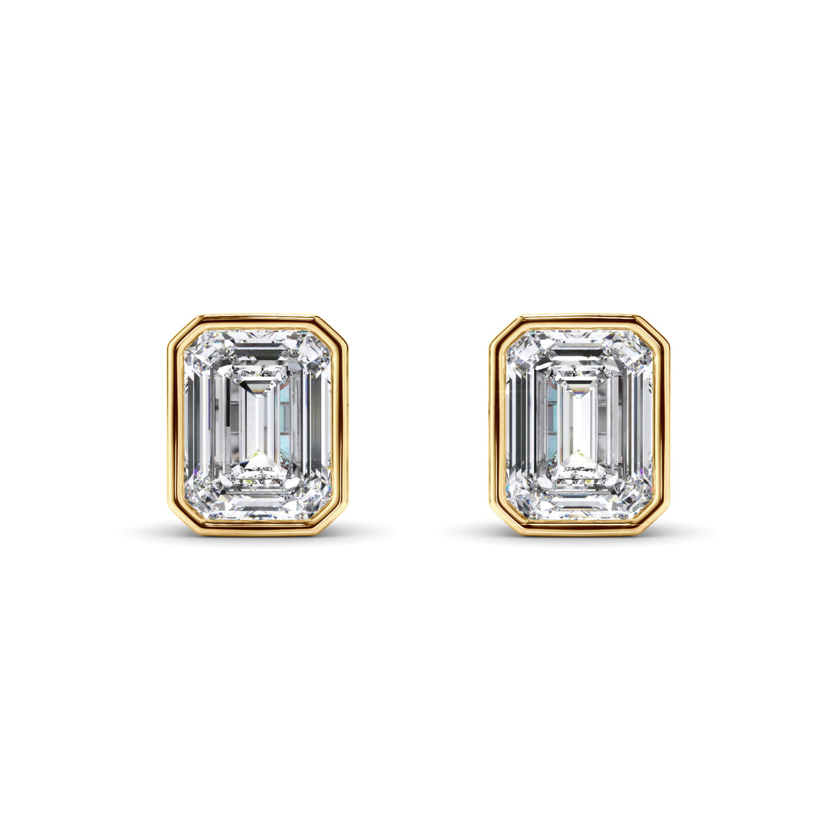 Violet - Emerald Cut Diamond Bezel Set Stud Earrings