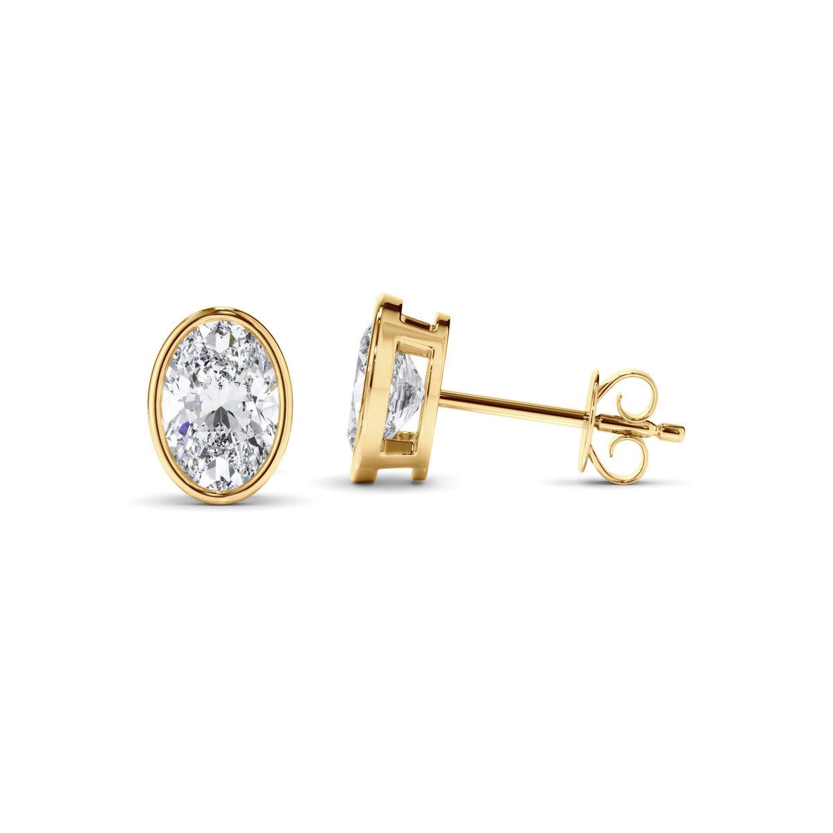 Blaise - Oval Cut Diamond Bezel Set Stud Earrings