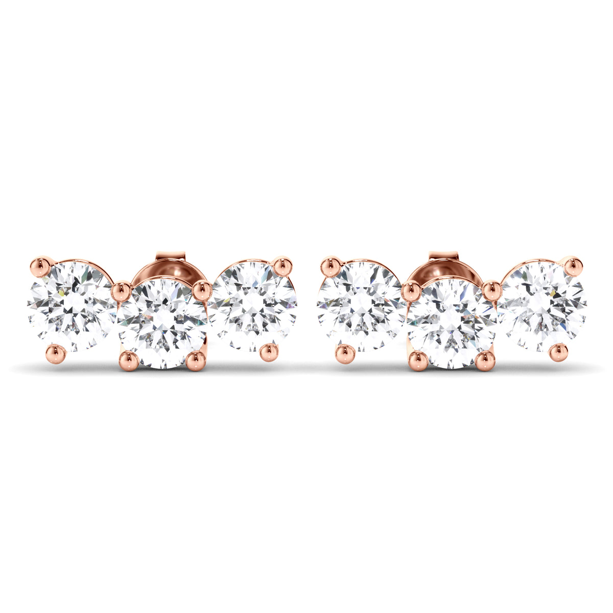 Hayley - Round Brilliant Cut 3-Stone Stud Earrings