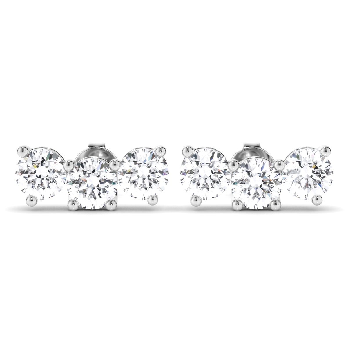 Hayley - Round Brilliant Cut 3-Stone Stud Earrings