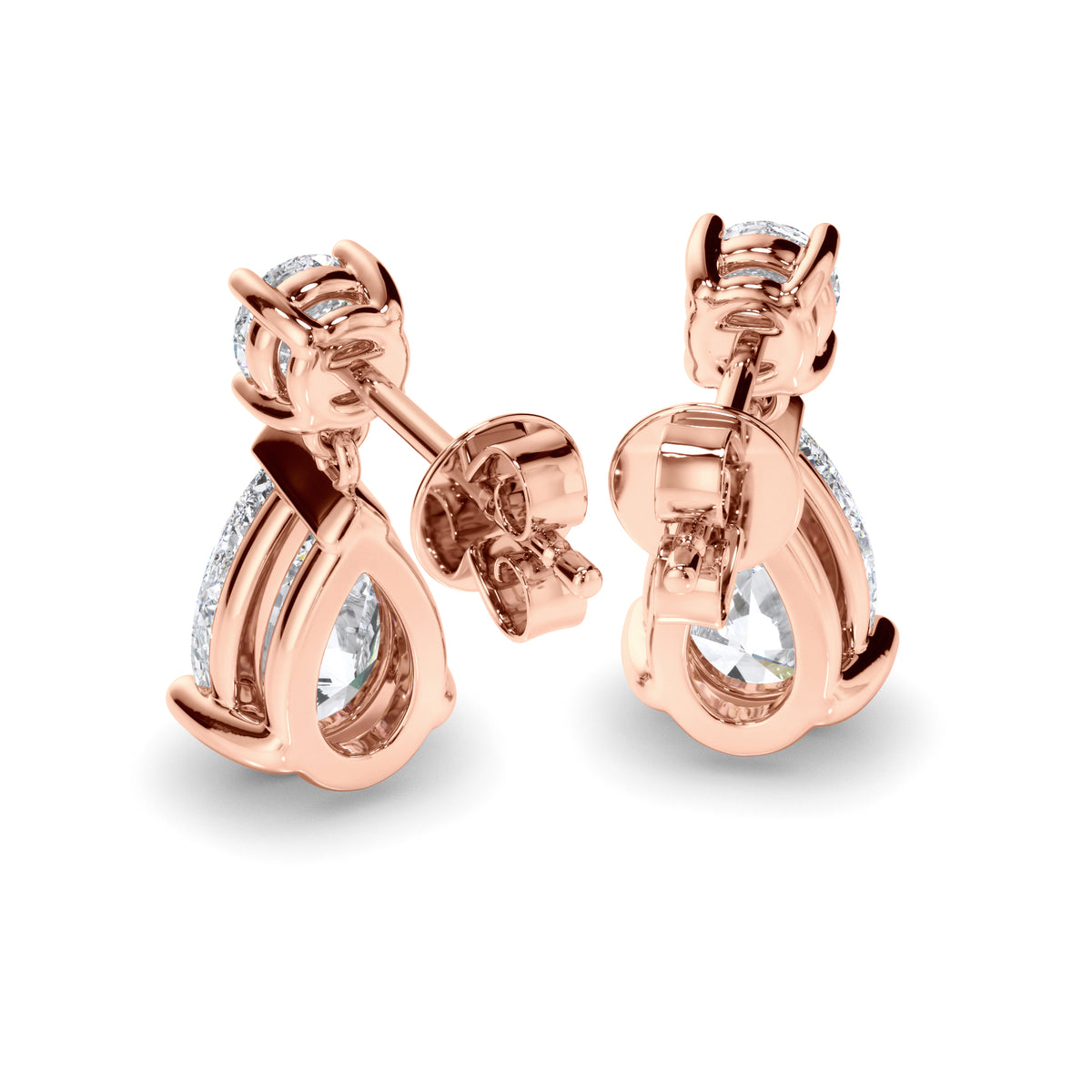 Inez - Pear & Round Brilliant Cut Diamond Drop Stud Earrings