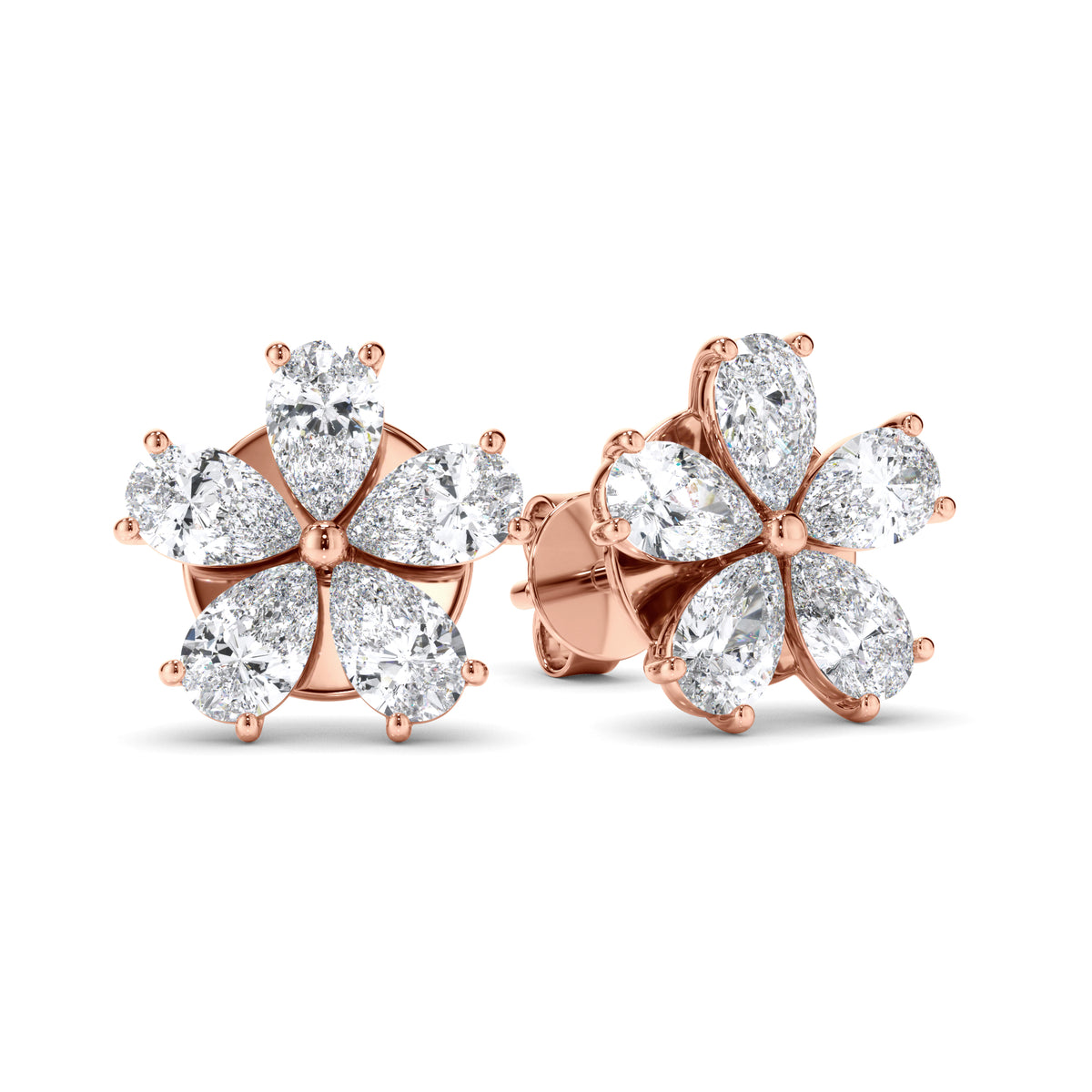 Flower - Pear Cut Diamond 5-Stone Stud Earrings