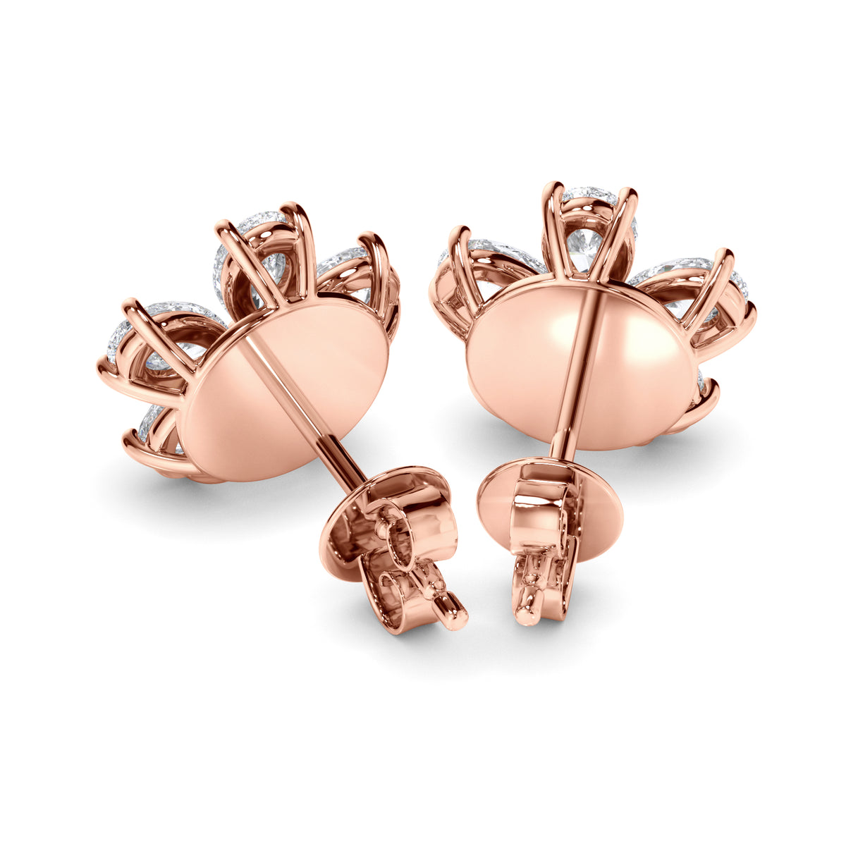 Flower - Pear Cut Diamond 5-Stone Stud Earrings