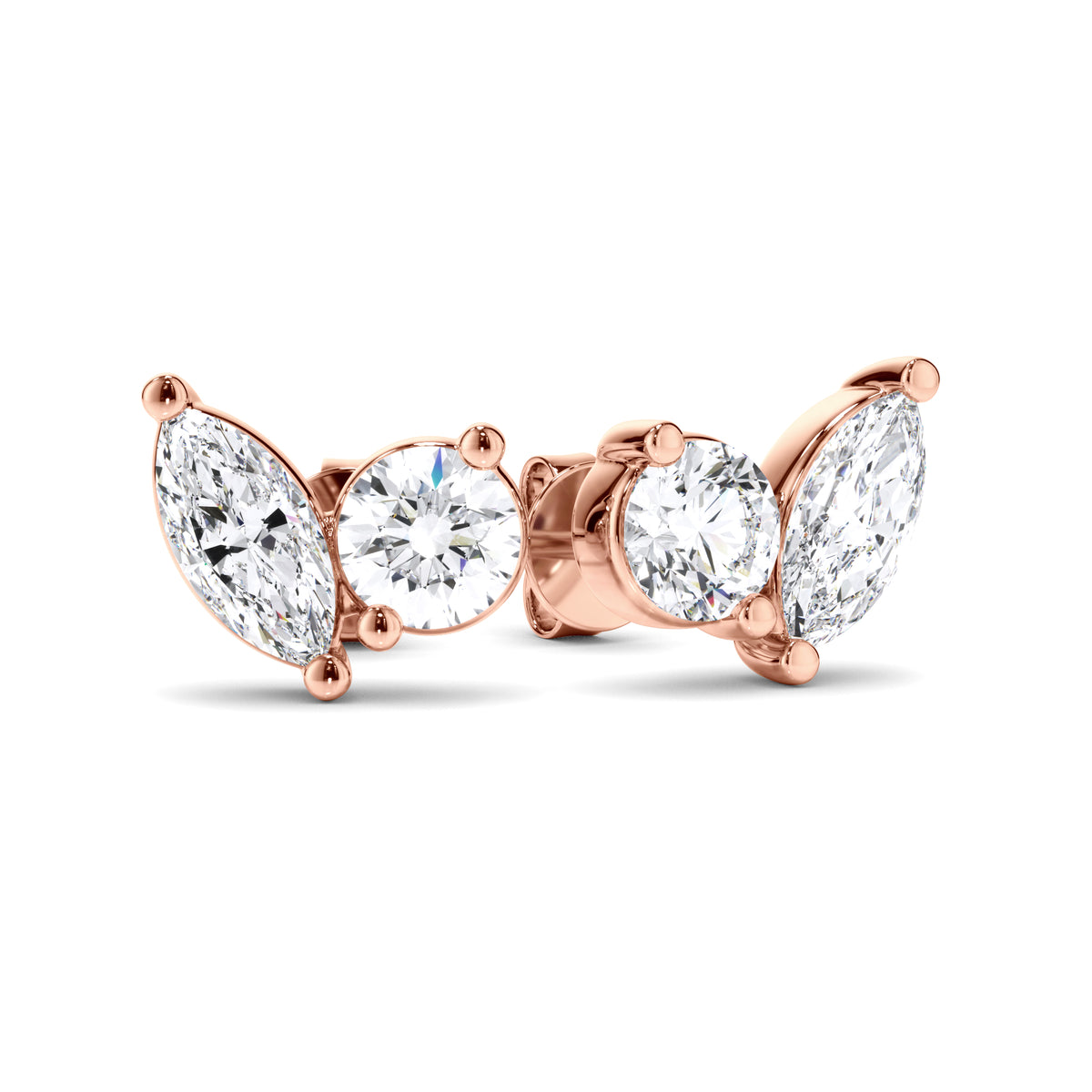 Flora - Marquise & Round Brilliant Cut Diamond Toi et Moi Stud Earrings