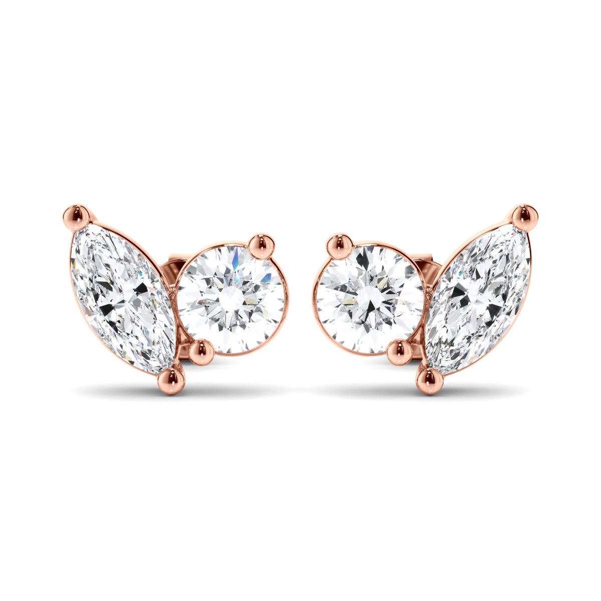 Flora - Marquise & Round Brilliant Cut Diamond Toi et Moi Stud Earrings