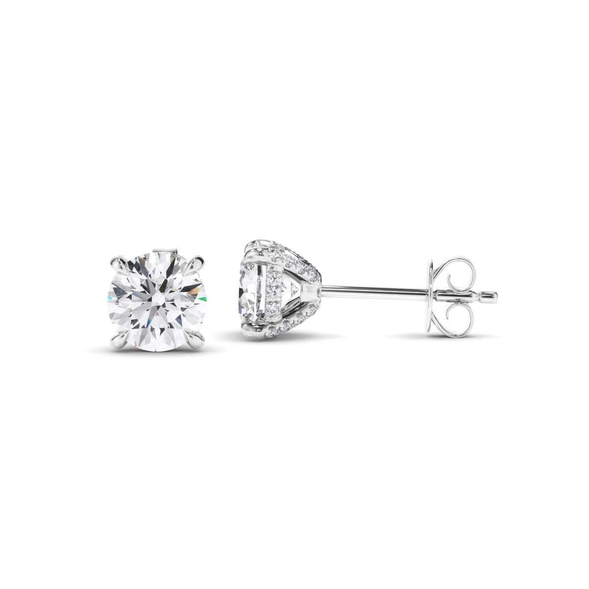 Amelia - Round Brilliant Cut Diamond Stud Earrings