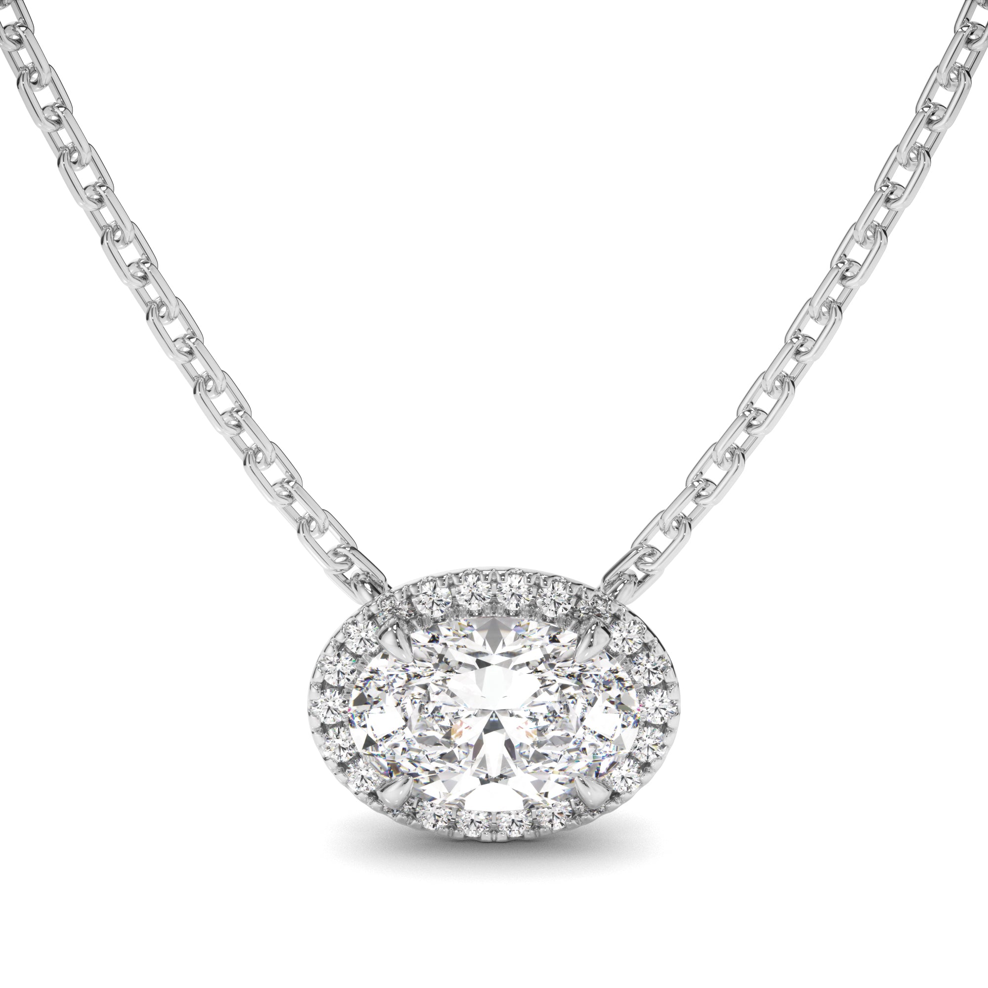 Florence - East West Oval Cut Diamond Halo Necklet