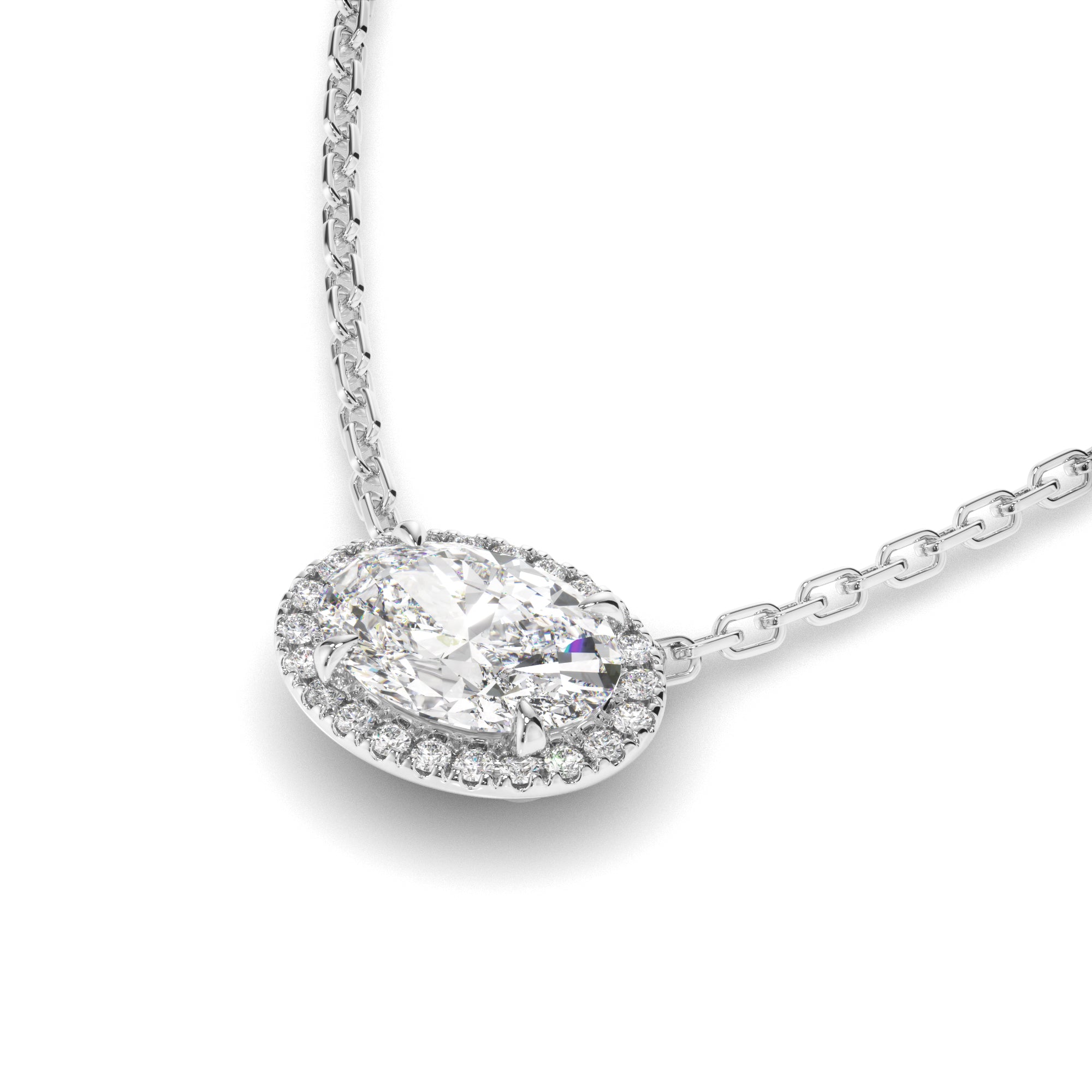 Florence - East West Oval Cut Diamond Halo Necklet