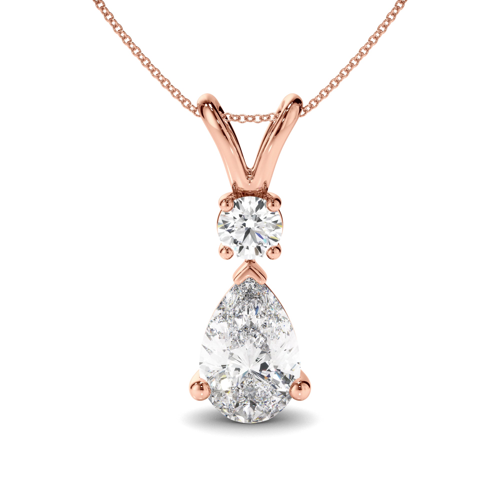 Inez - Pear & Round Brilliant Cut Diamond Drop Pendant