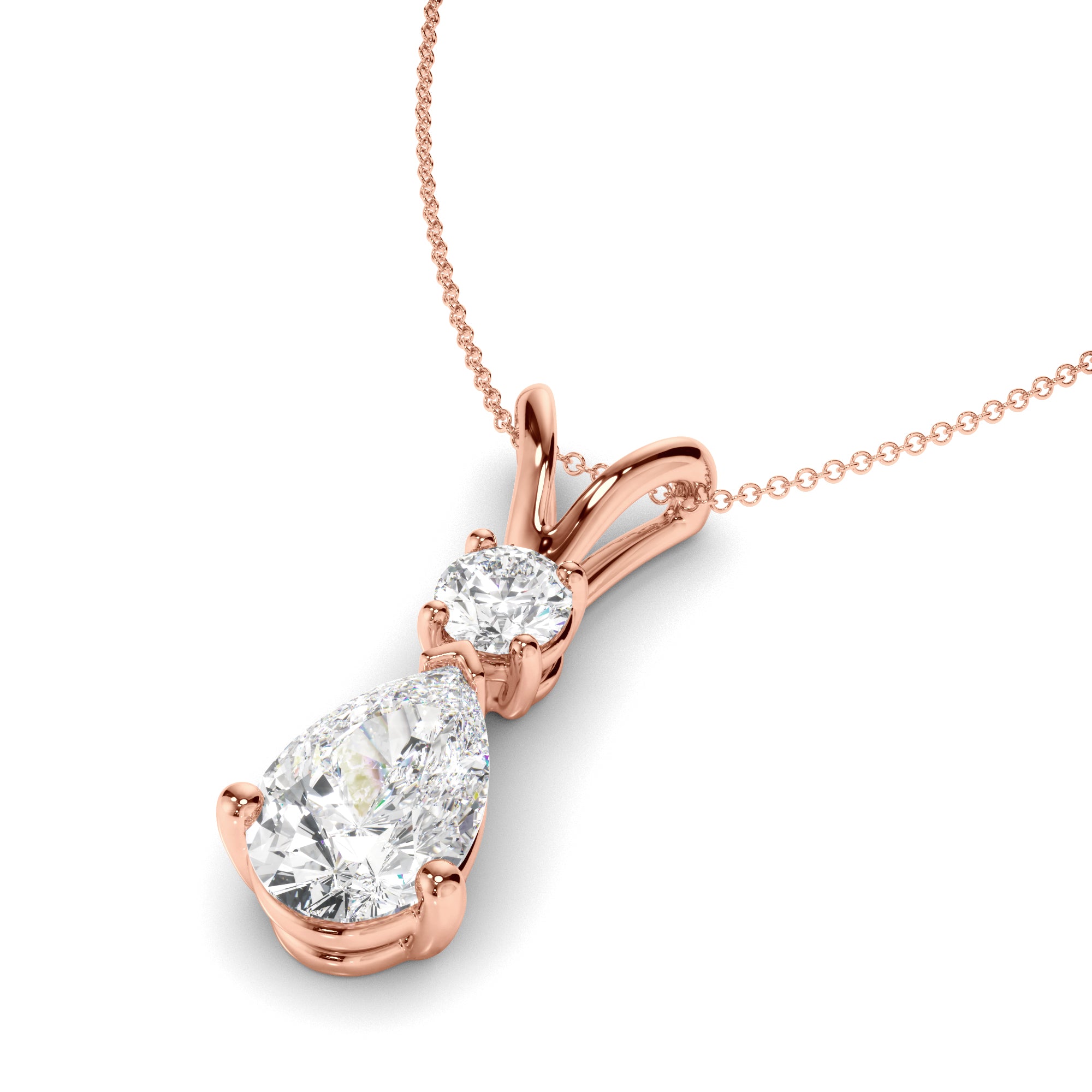 Inez - Pear & Round Brilliant Cut Diamond Drop Pendant