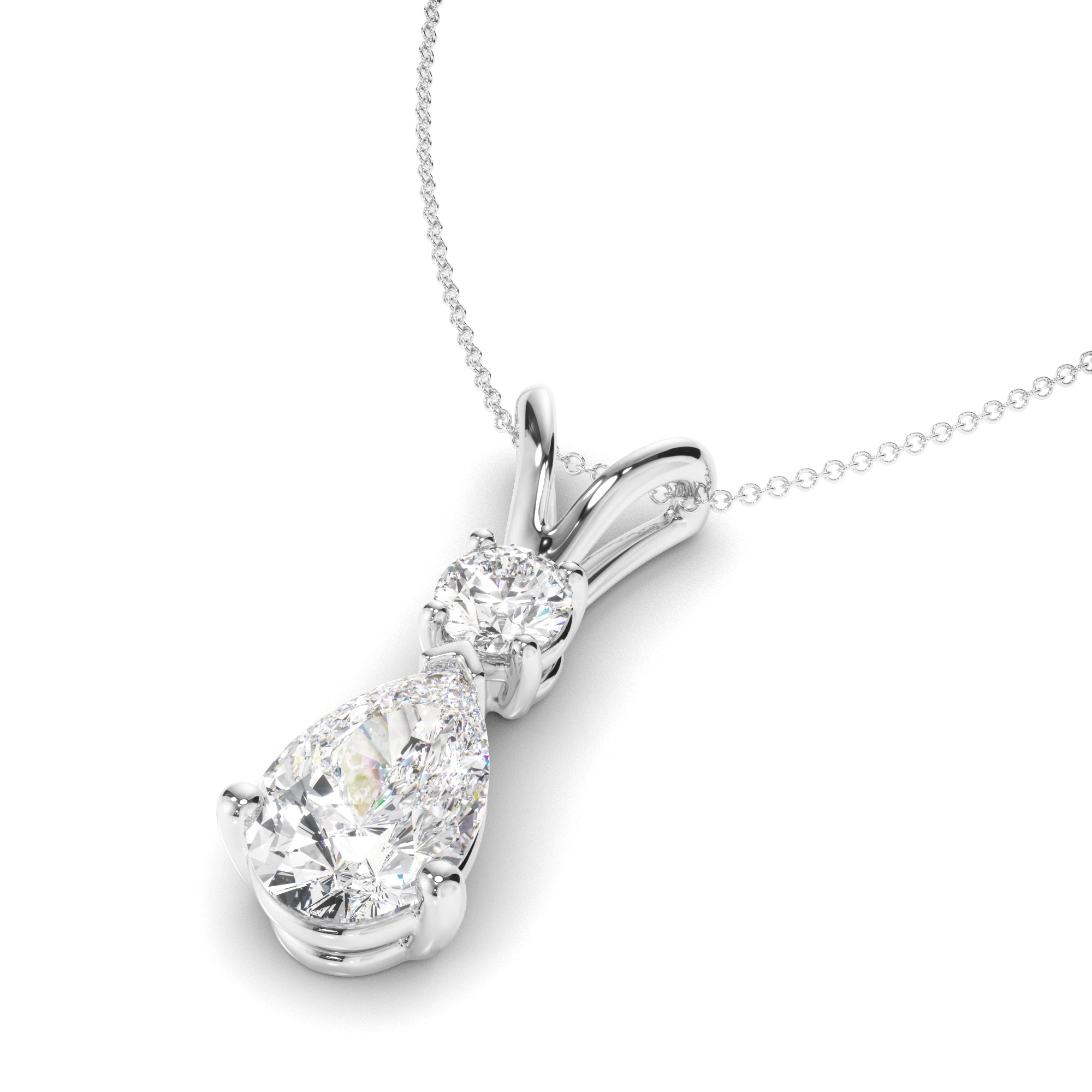 Inez - Pear & Round Brilliant Cut Diamond Drop Pendant