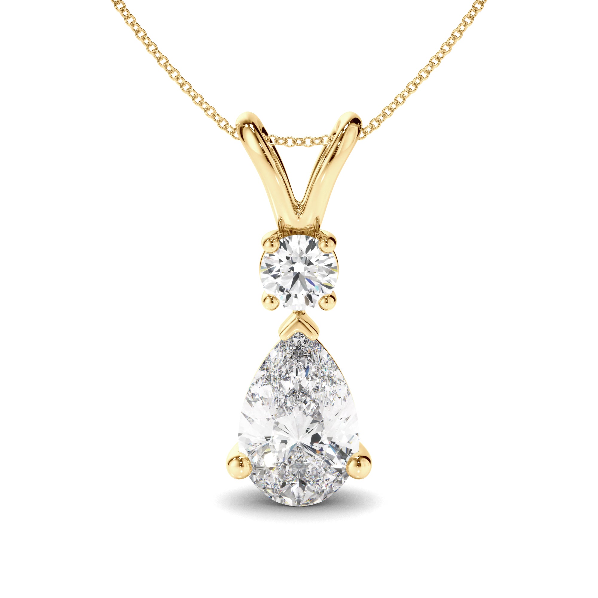 Inez - Pear & Round Brilliant Cut Diamond Drop Pendant