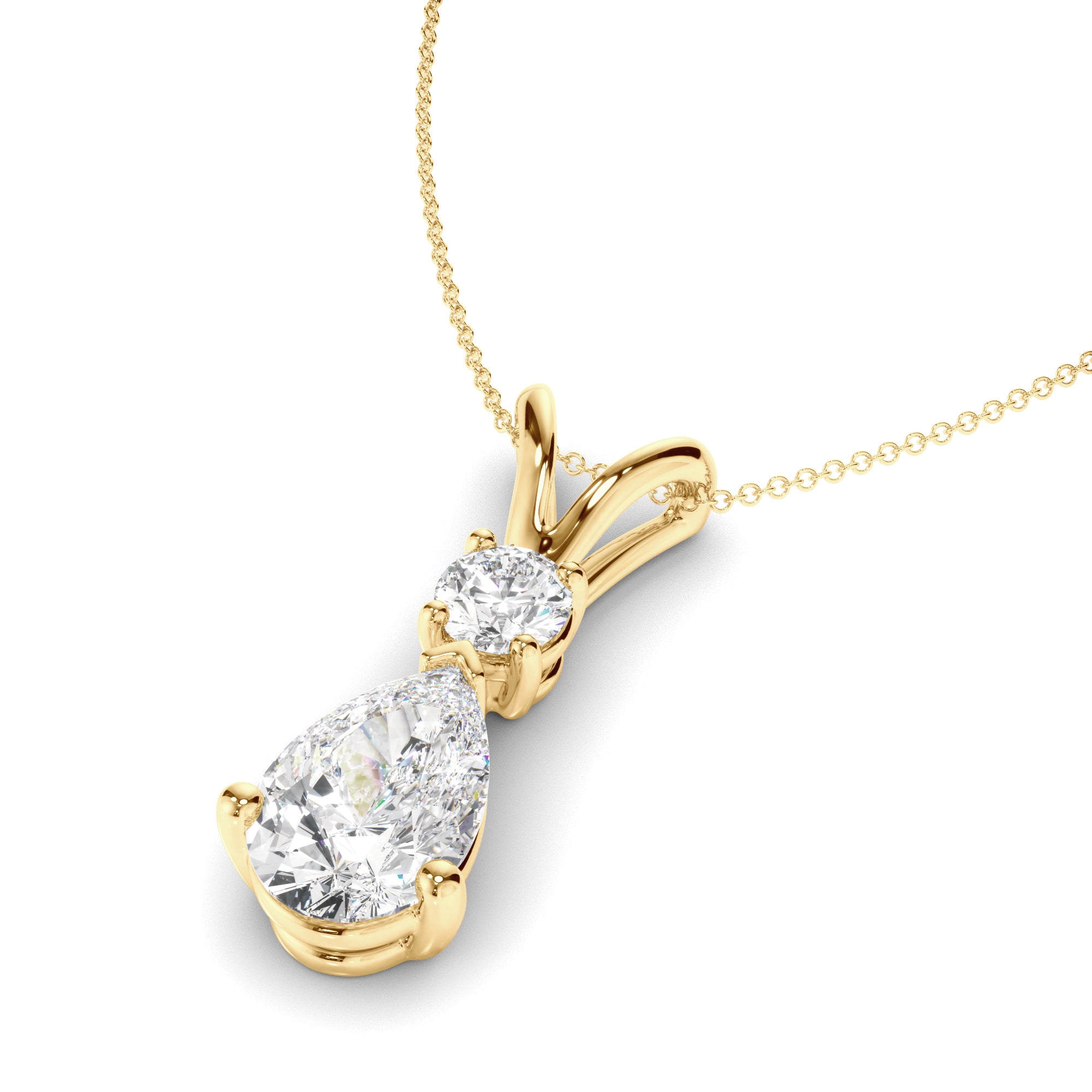 Inez - Pear & Round Brilliant Cut Diamond Drop Pendant