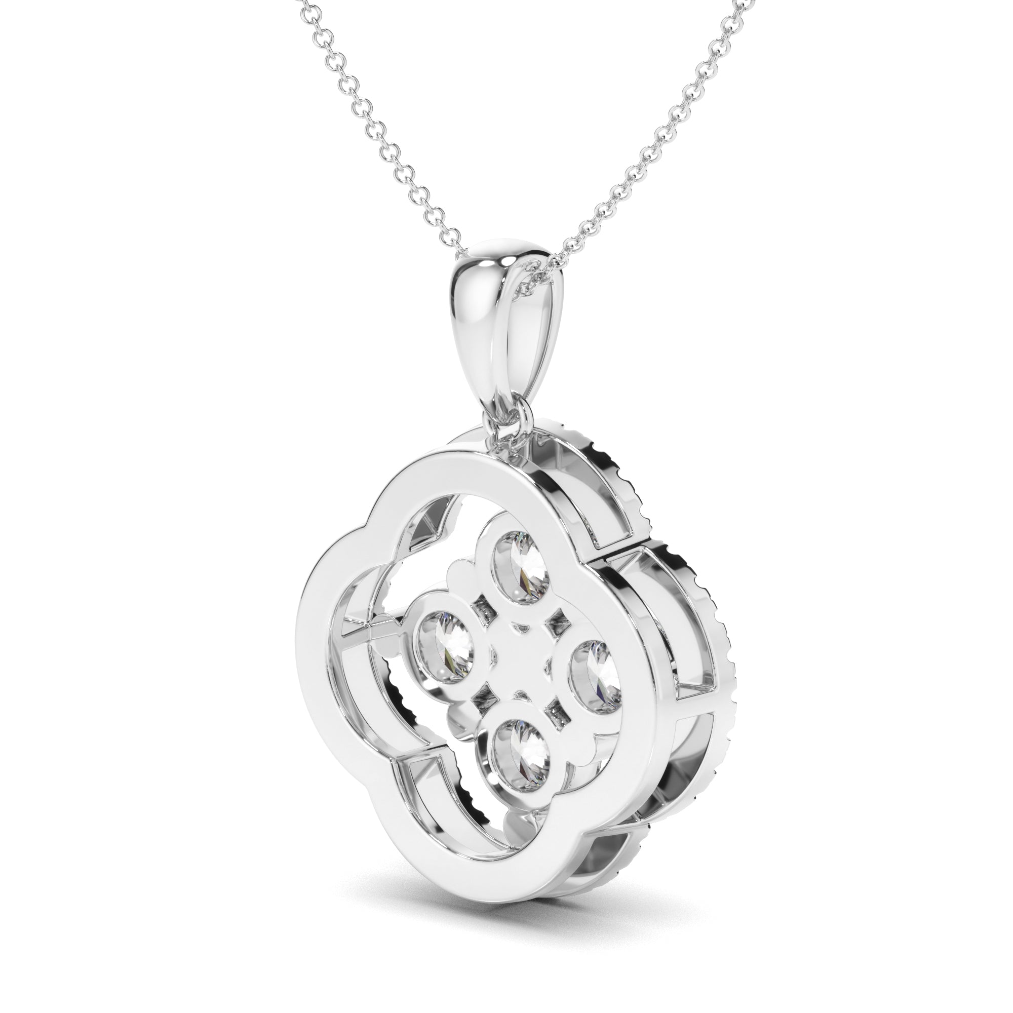 Lucky - Round Brilliant Cut Diamond Clover Pendant