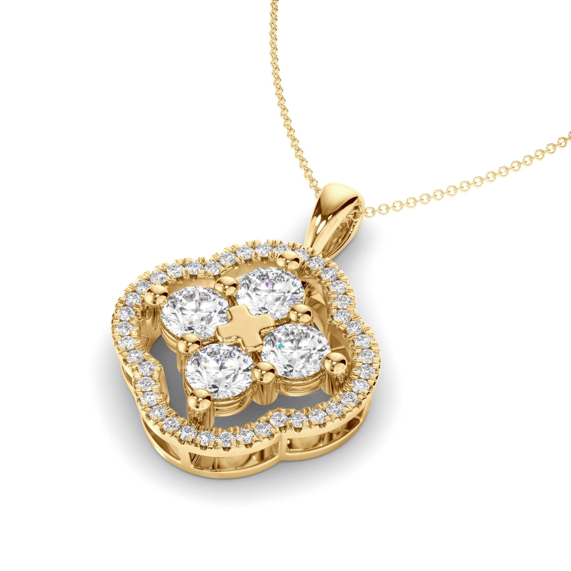Lucky - Round Brilliant Cut Diamond Clover Pendant