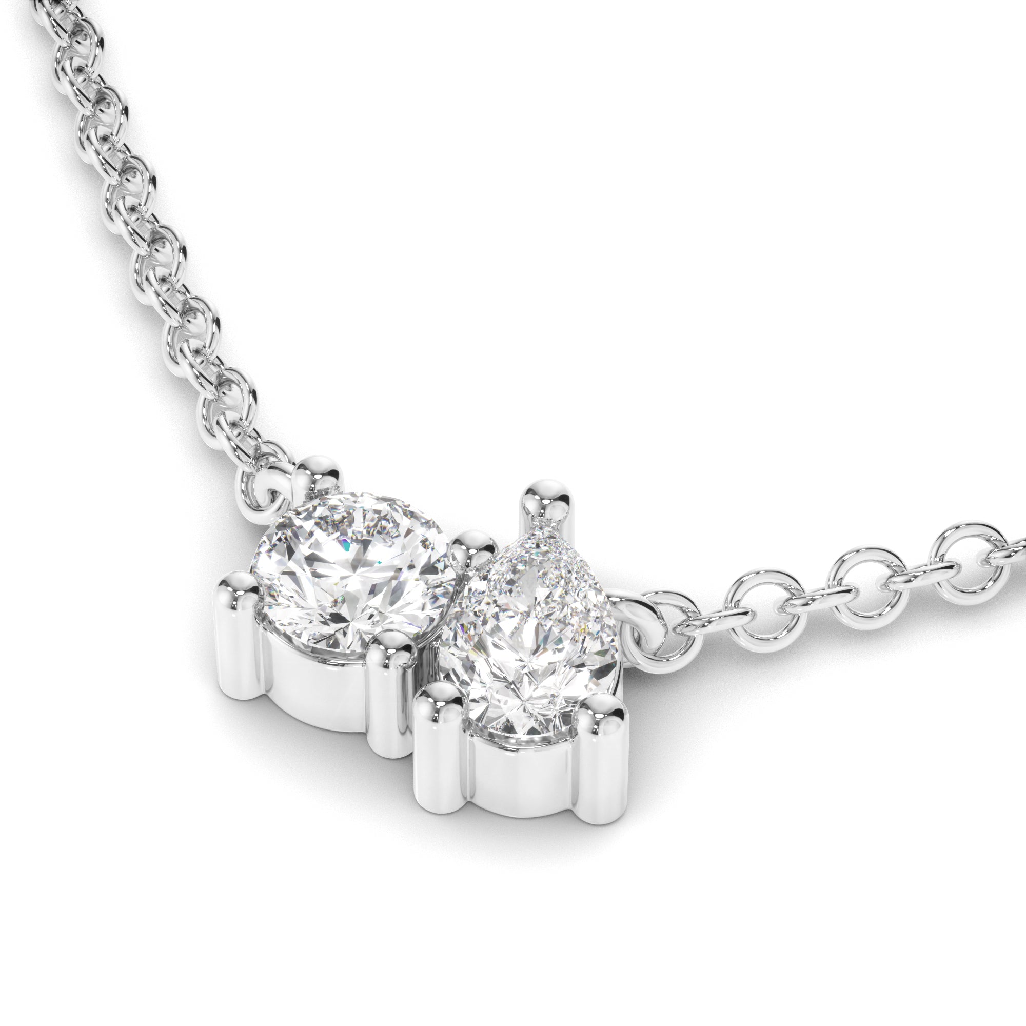 Penrose - Round Brilliant & Pear Cut Diamond Toi et Moi Necklet