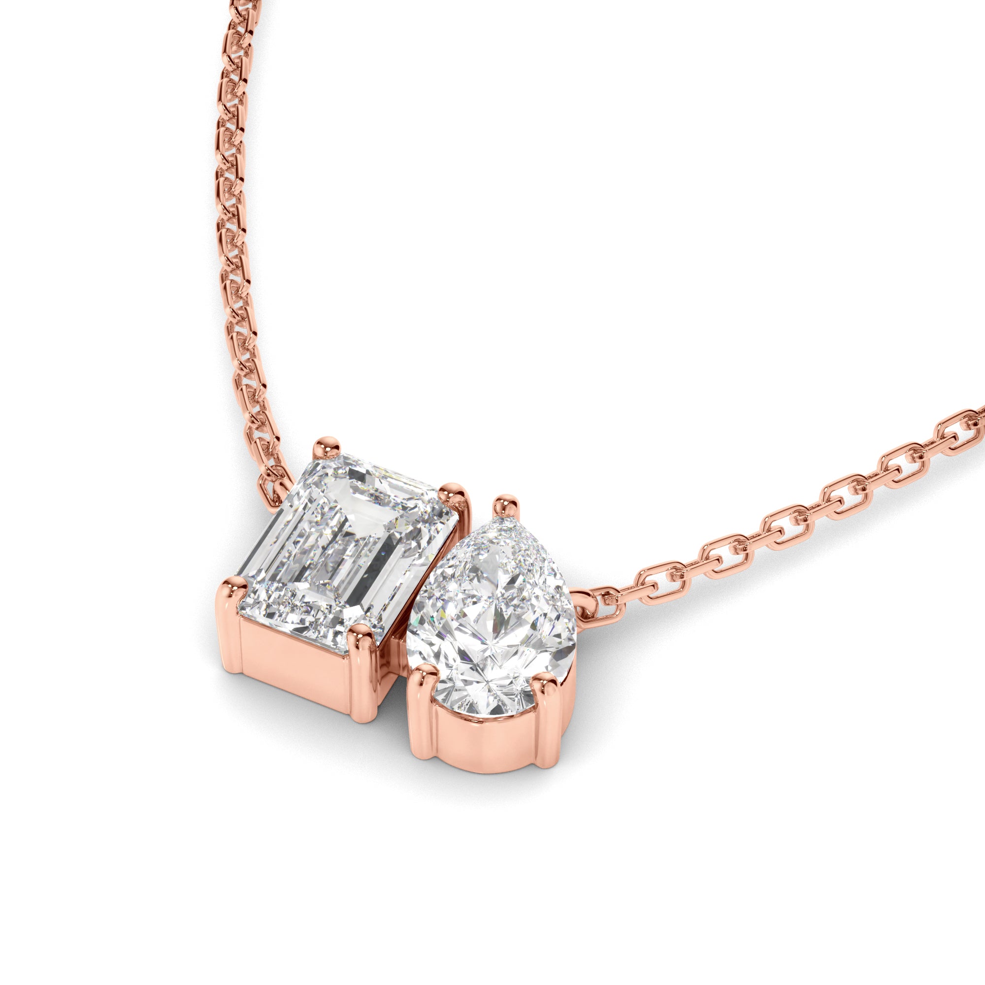 Madeline - Emerald & Pear Cut Diamond Toi et Moi Necklet