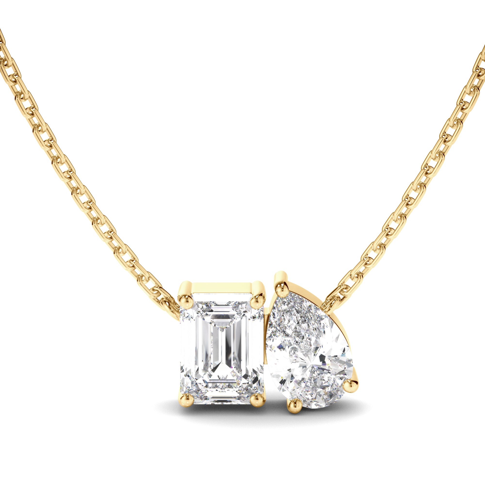 Madeline - Emerald & Pear Cut Diamond Toi et Moi Necklet