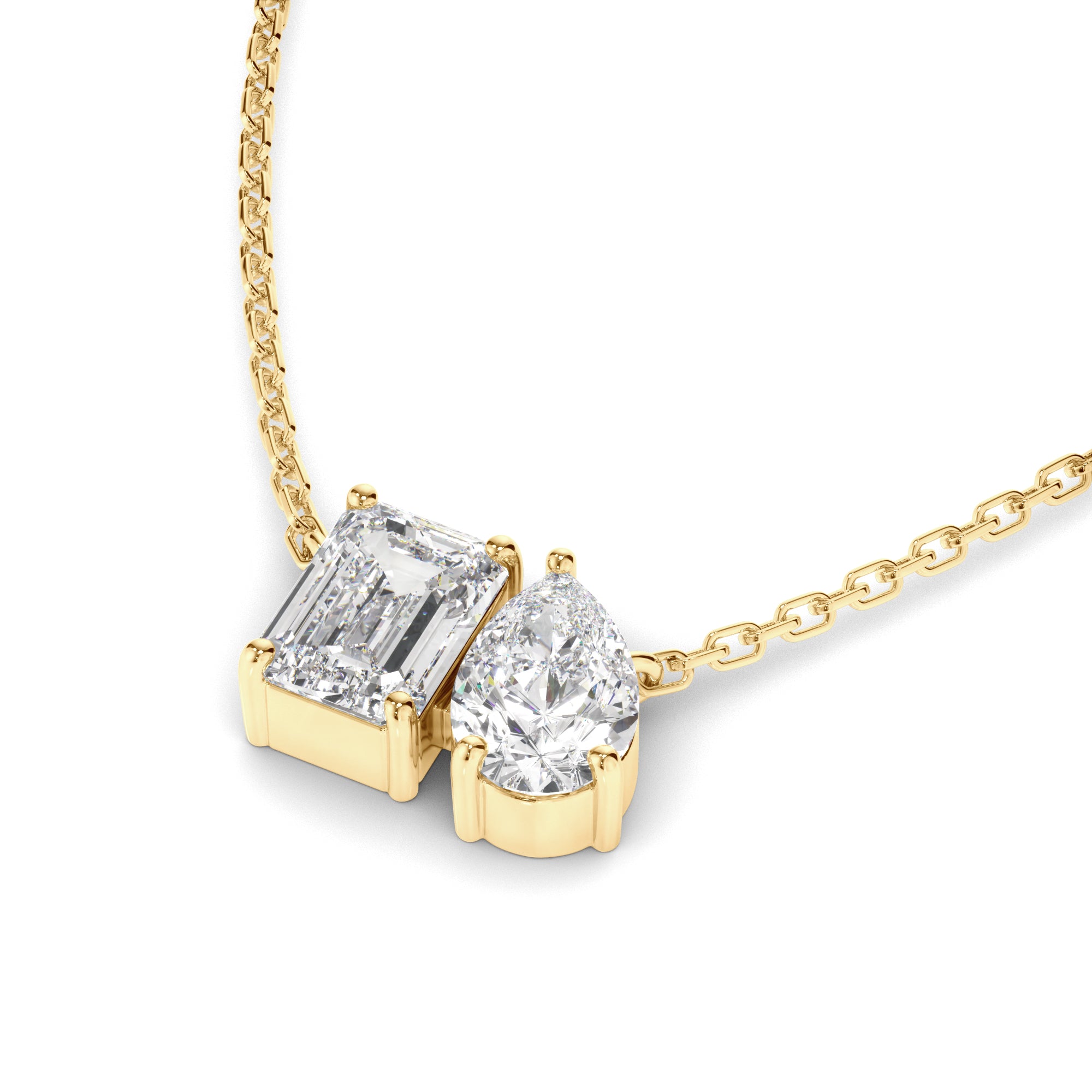 Madeline - Emerald & Pear Cut Diamond Toi et Moi Necklet