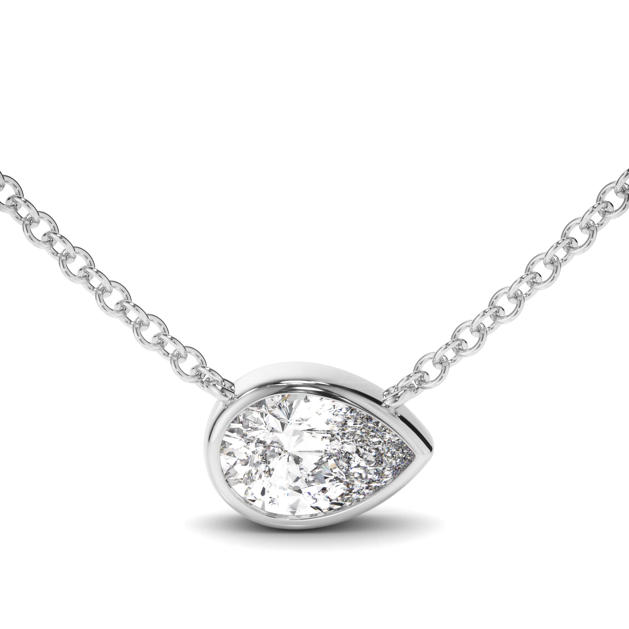 Clarisse - East West Pear Cut Diamond Bezel Set Necklet