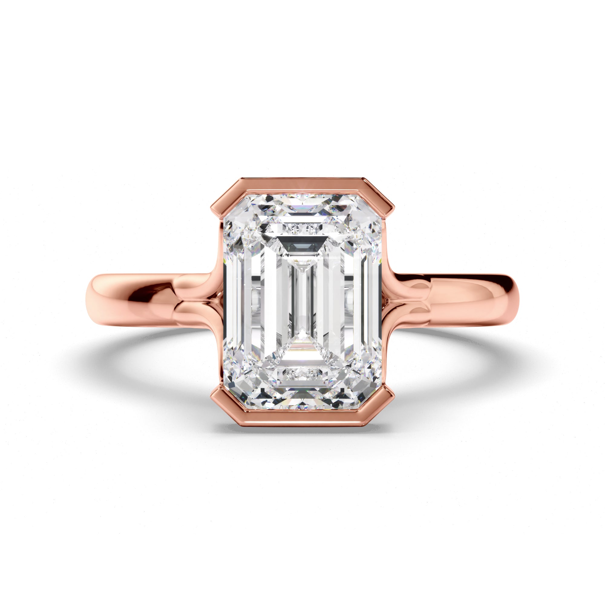 Isolenne - Emerald Cut Diamond Half Bezel Engagement Ring