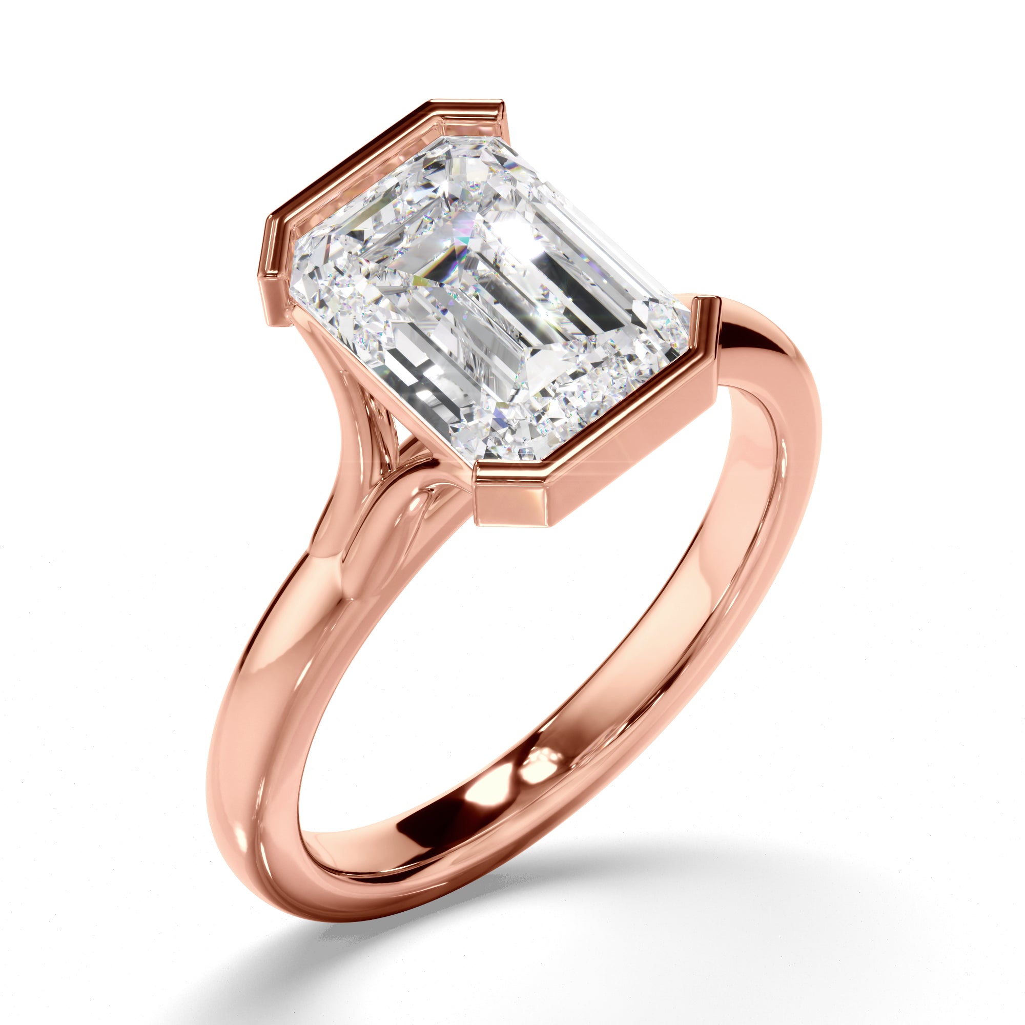 Isolenne - Emerald Cut Diamond Half Bezel Engagement Ring