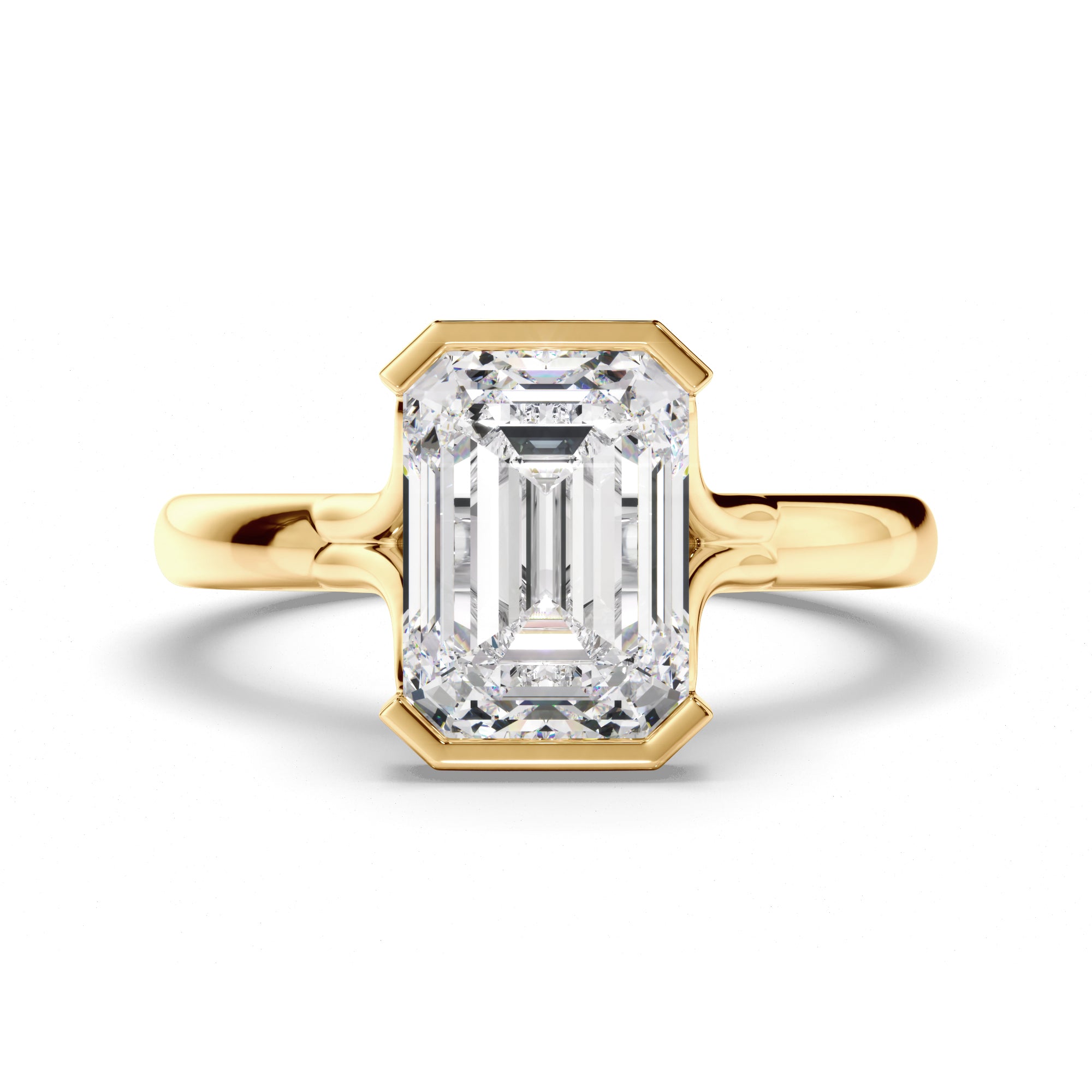 Isolenne - Emerald Cut Diamond Half Bezel Engagement Ring