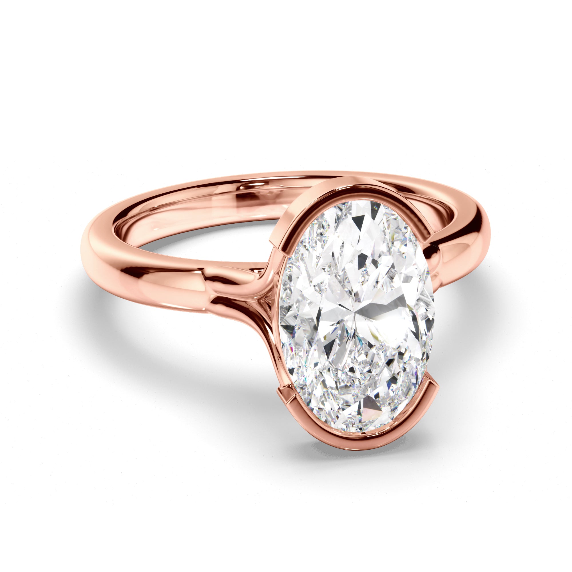 Sylvara - Oval Cut Diamond Half Bezel Solitaire Engagement Ring
