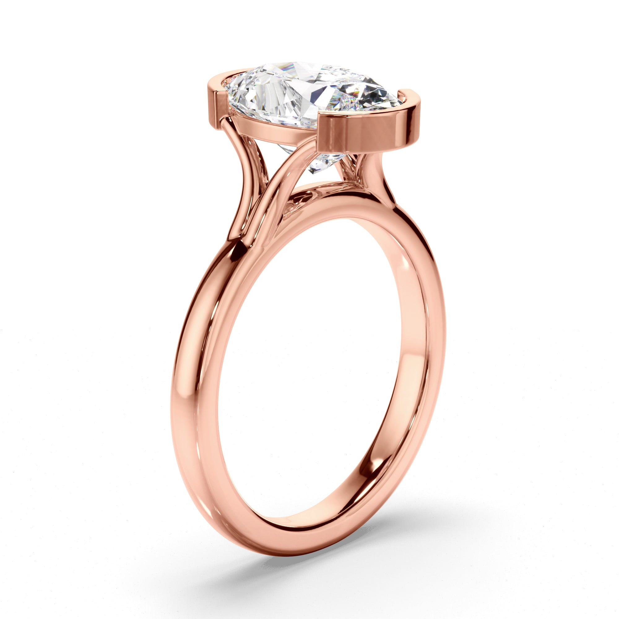 Sylvara - Oval Cut Diamond Half Bezel Solitaire Engagement Ring