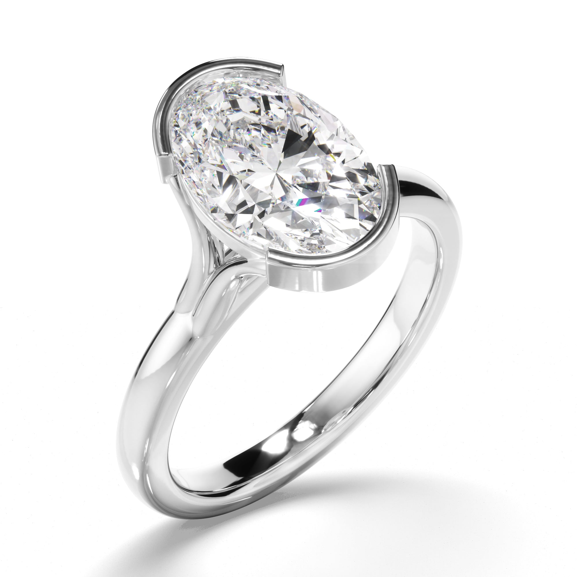Sylvara - Oval Cut Diamond Half Bezel Solitaire Engagement Ring