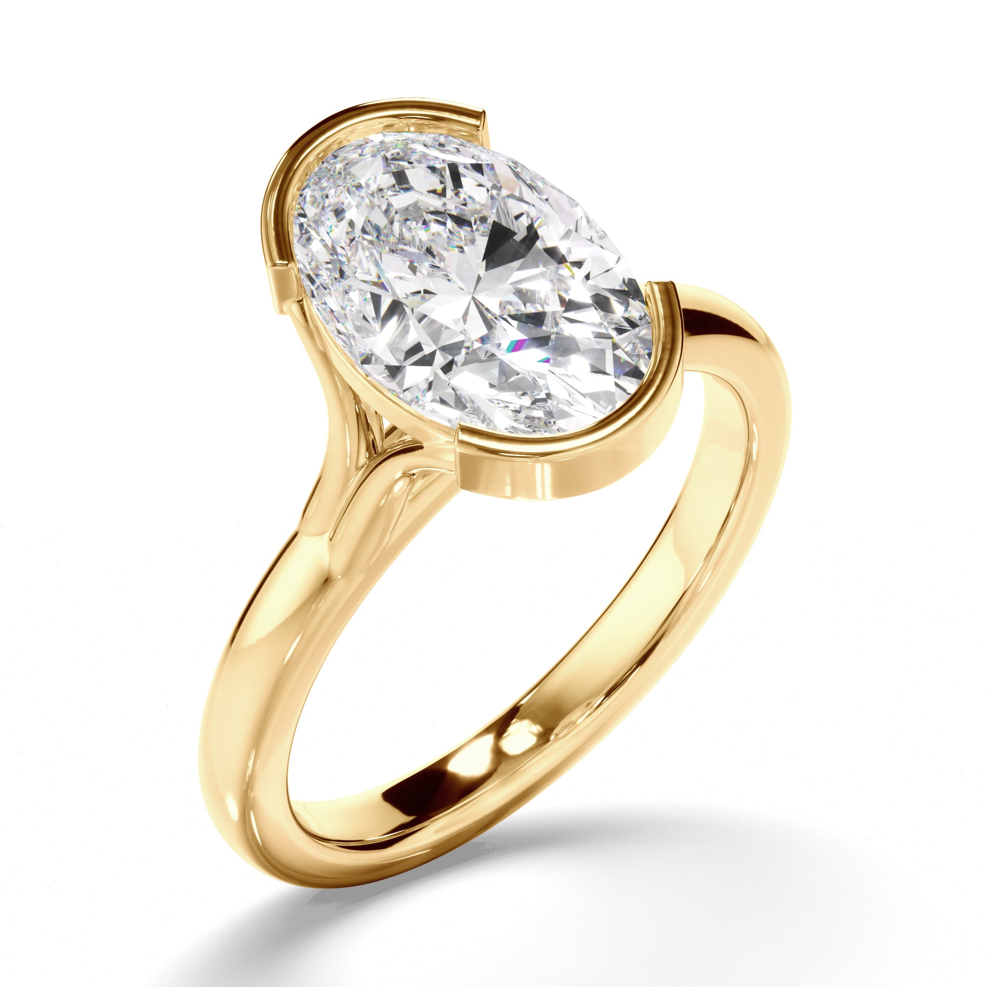 Sylvara - Oval Cut Diamond Half Bezel Solitaire Engagement Ring