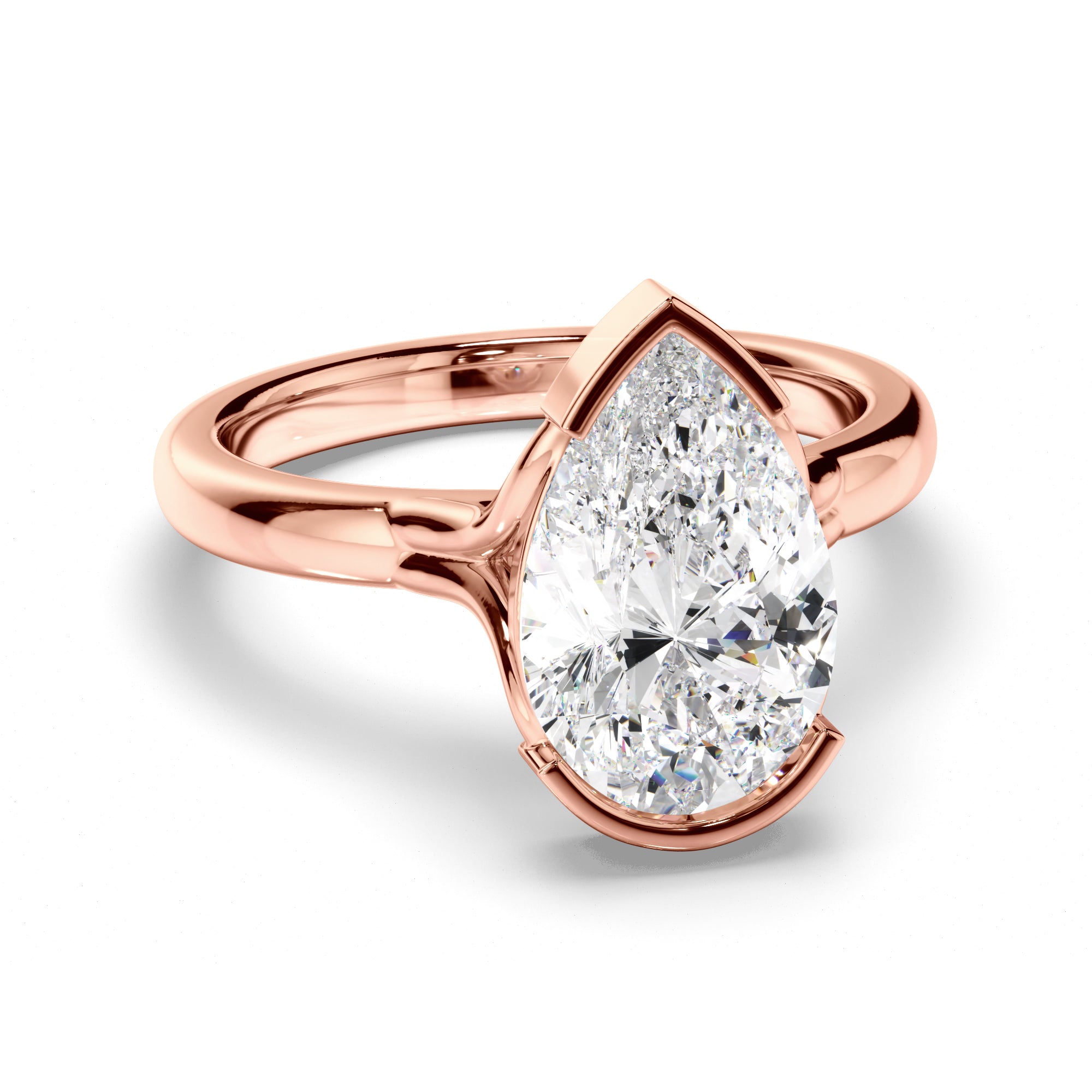 Sugar - Pear Cut Diamond Solitaire Half Bezel Engagement Ring