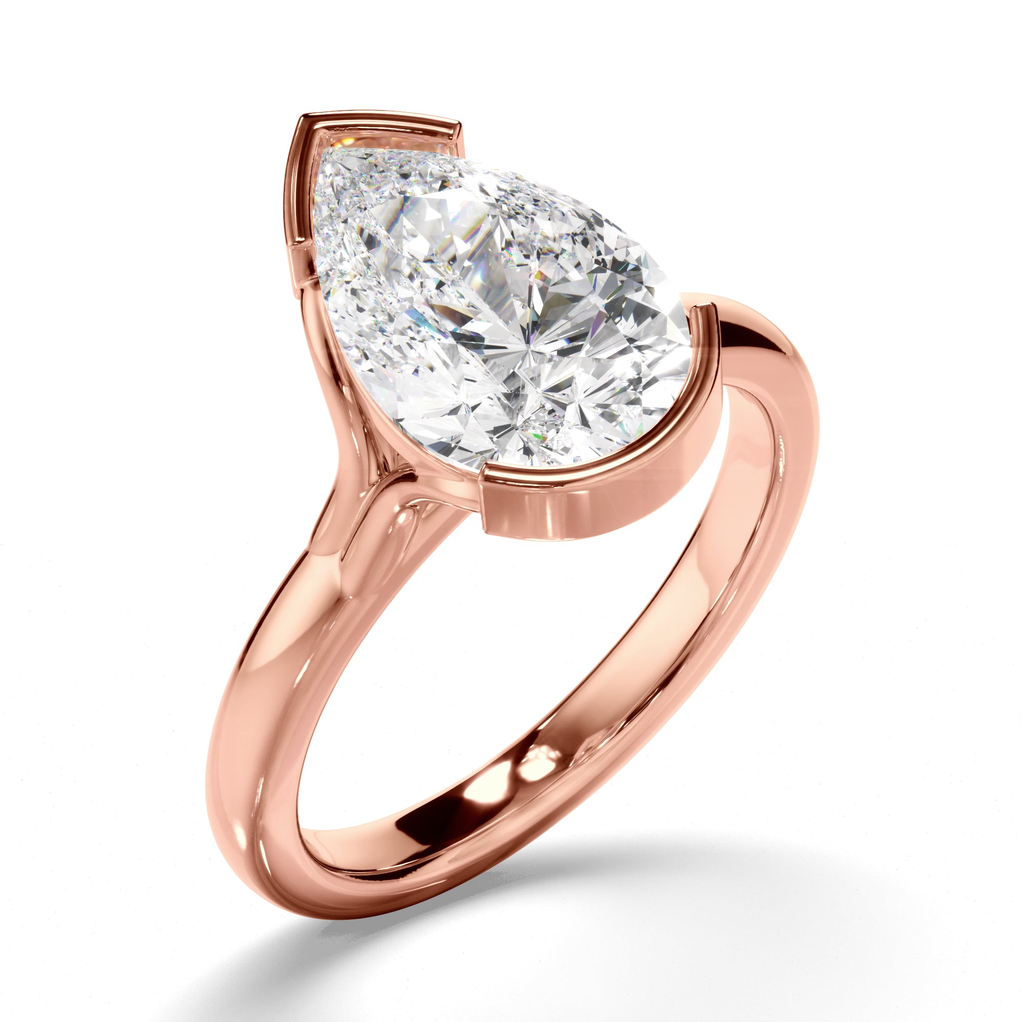 Sugar - Pear Cut Diamond Solitaire Half Bezel Engagement Ring