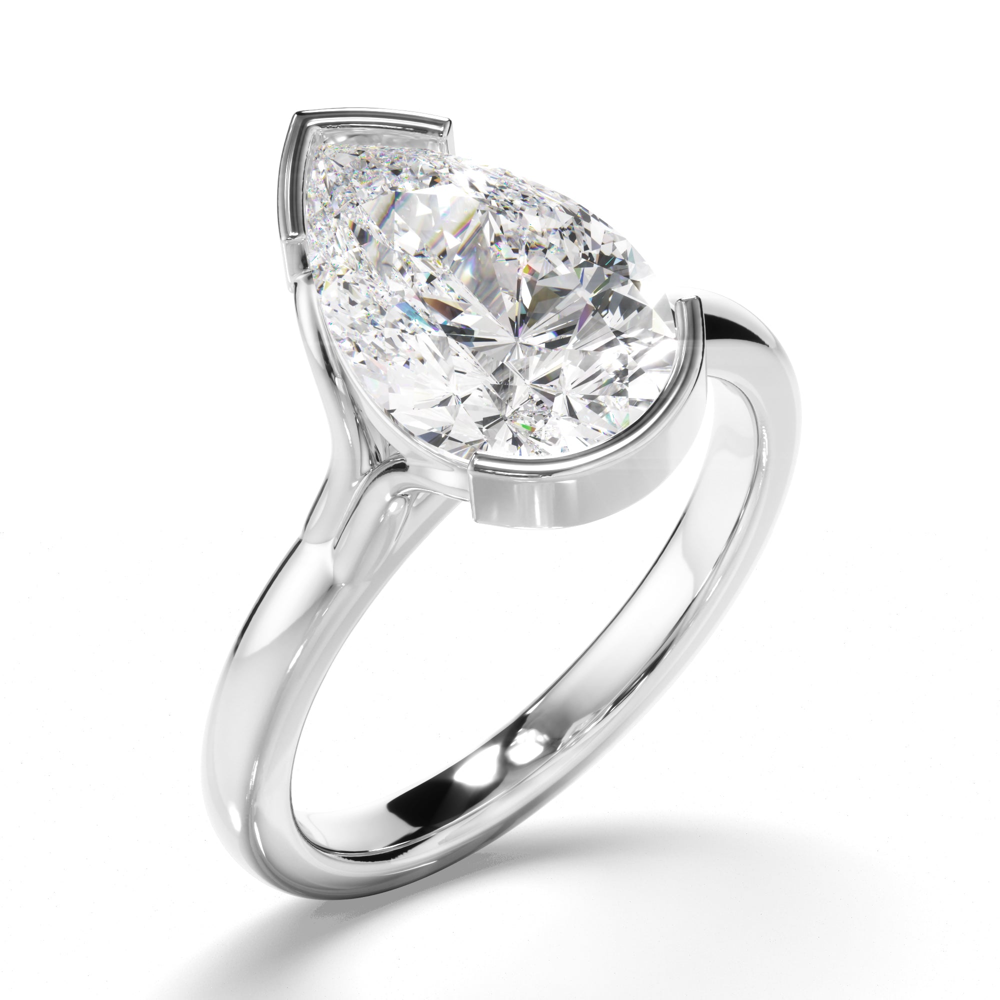 Sugar - Pear Cut Diamond Solitaire Half Bezel Engagement Ring