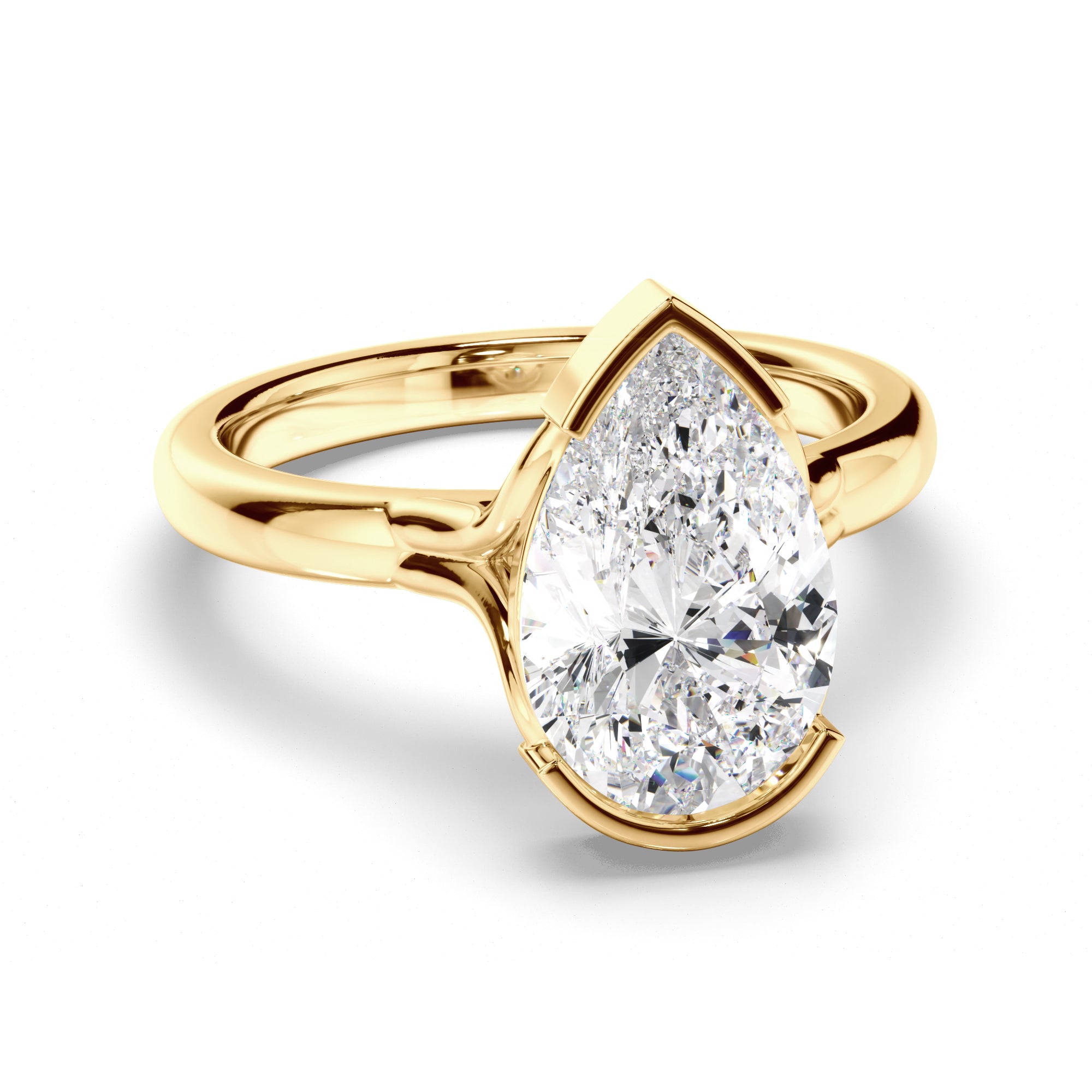 Sugar - Pear Cut Diamond Solitaire Half Bezel Engagement Ring