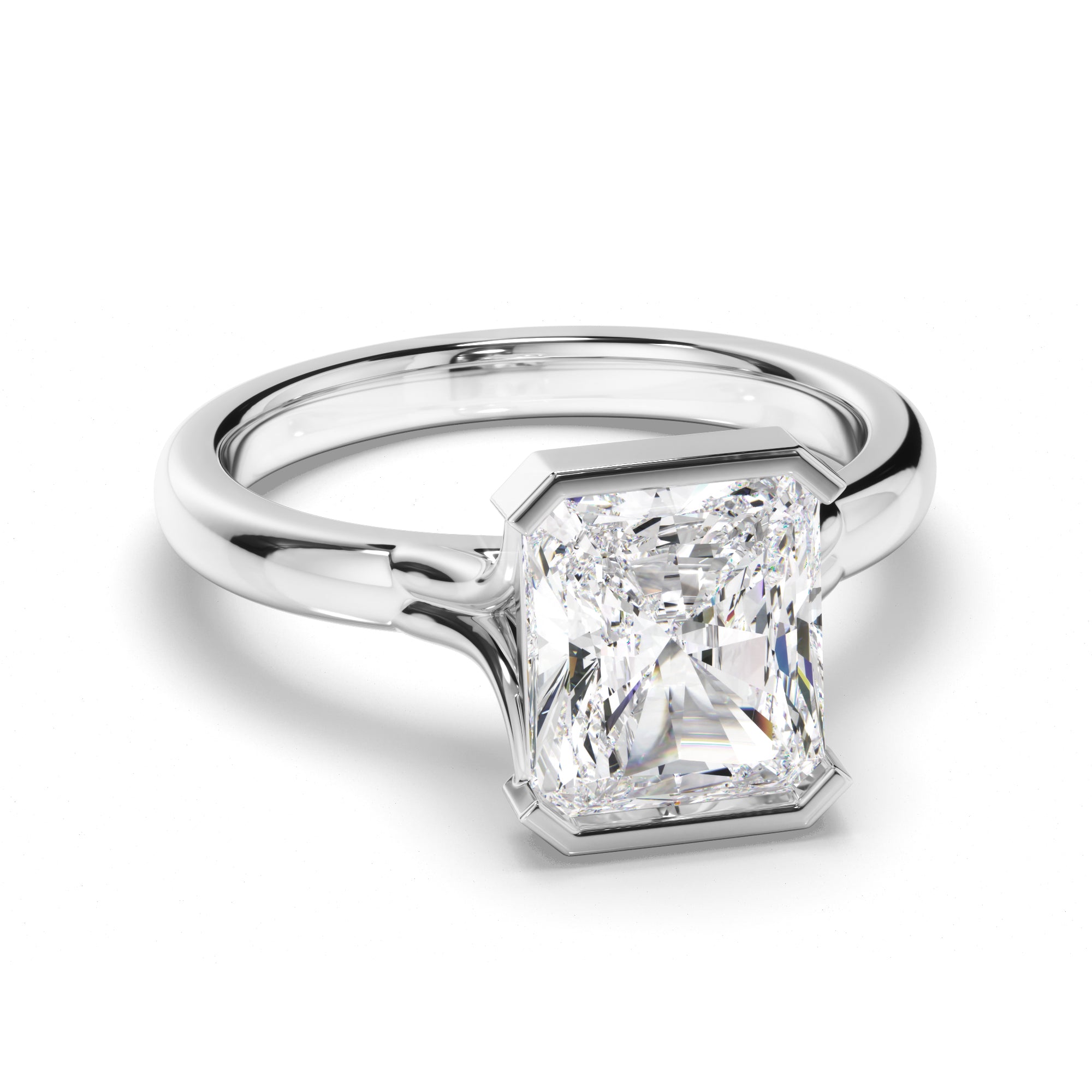 Honey - Radiant Cut Diamond Solitaire Half Bezel Set Engagement Ring