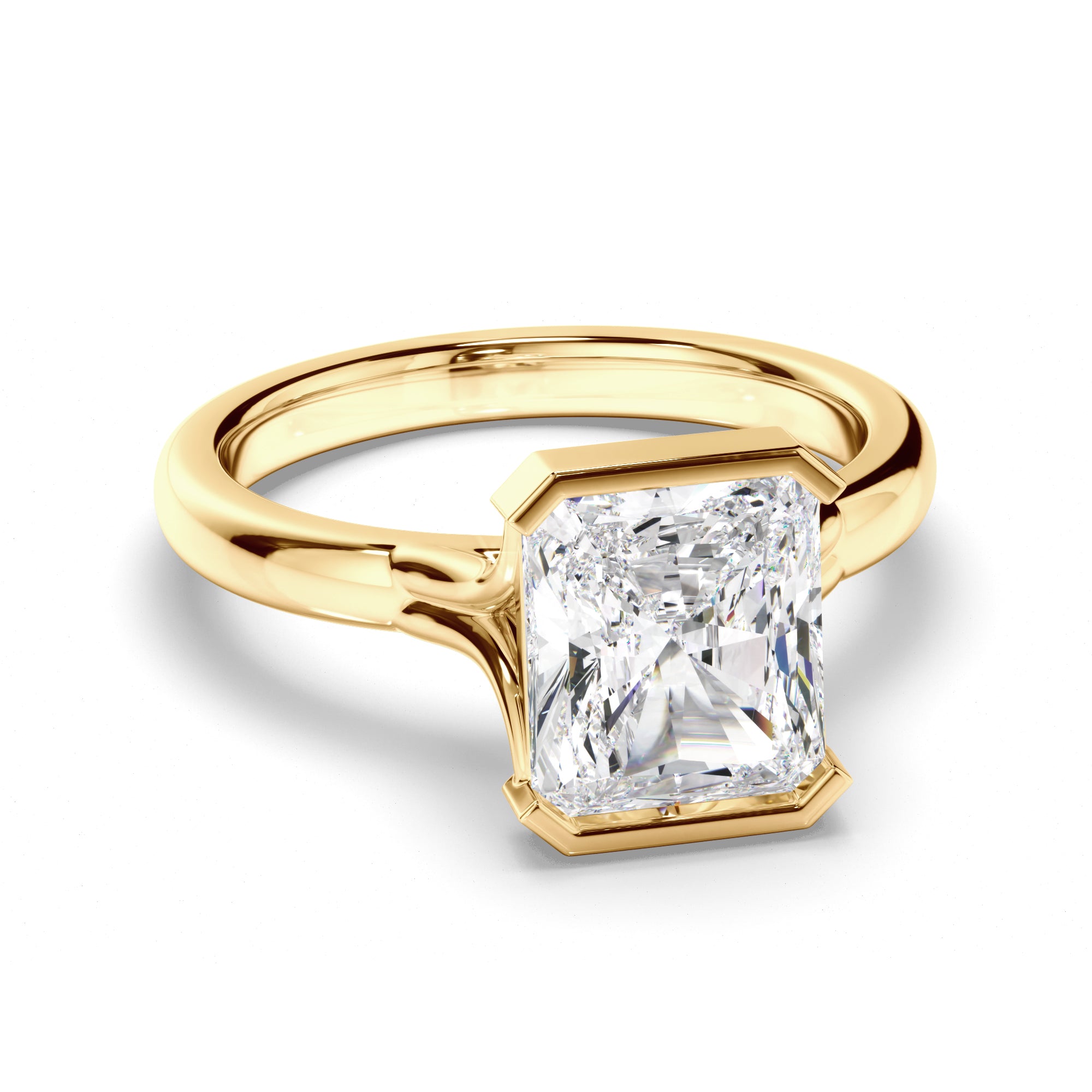 Honey - Radiant Cut Diamond Solitaire Half Bezel Set Engagement Ring
