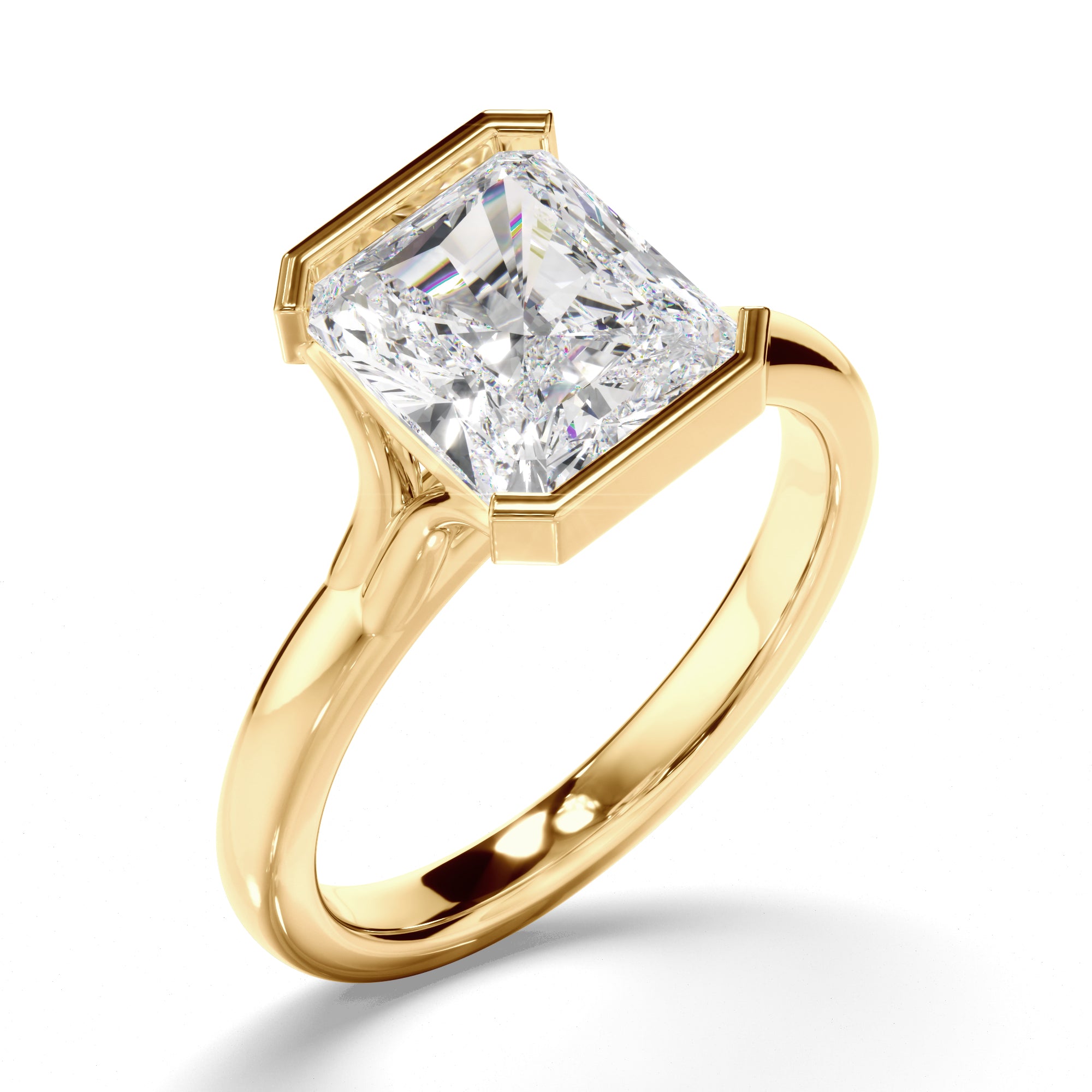 Honey - Radiant Cut Diamond Solitaire Half Bezel Set Engagement Ring