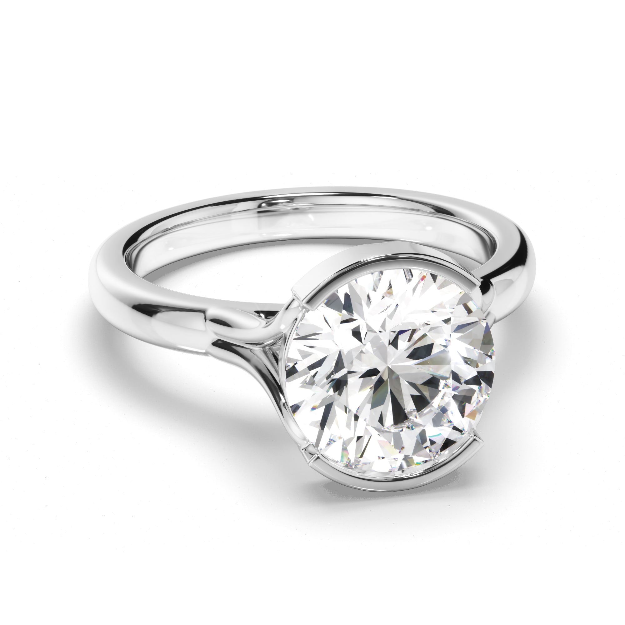Peaches - Round Brilliant Cut Diamond Solitaire Half Bezel Engagement Ring