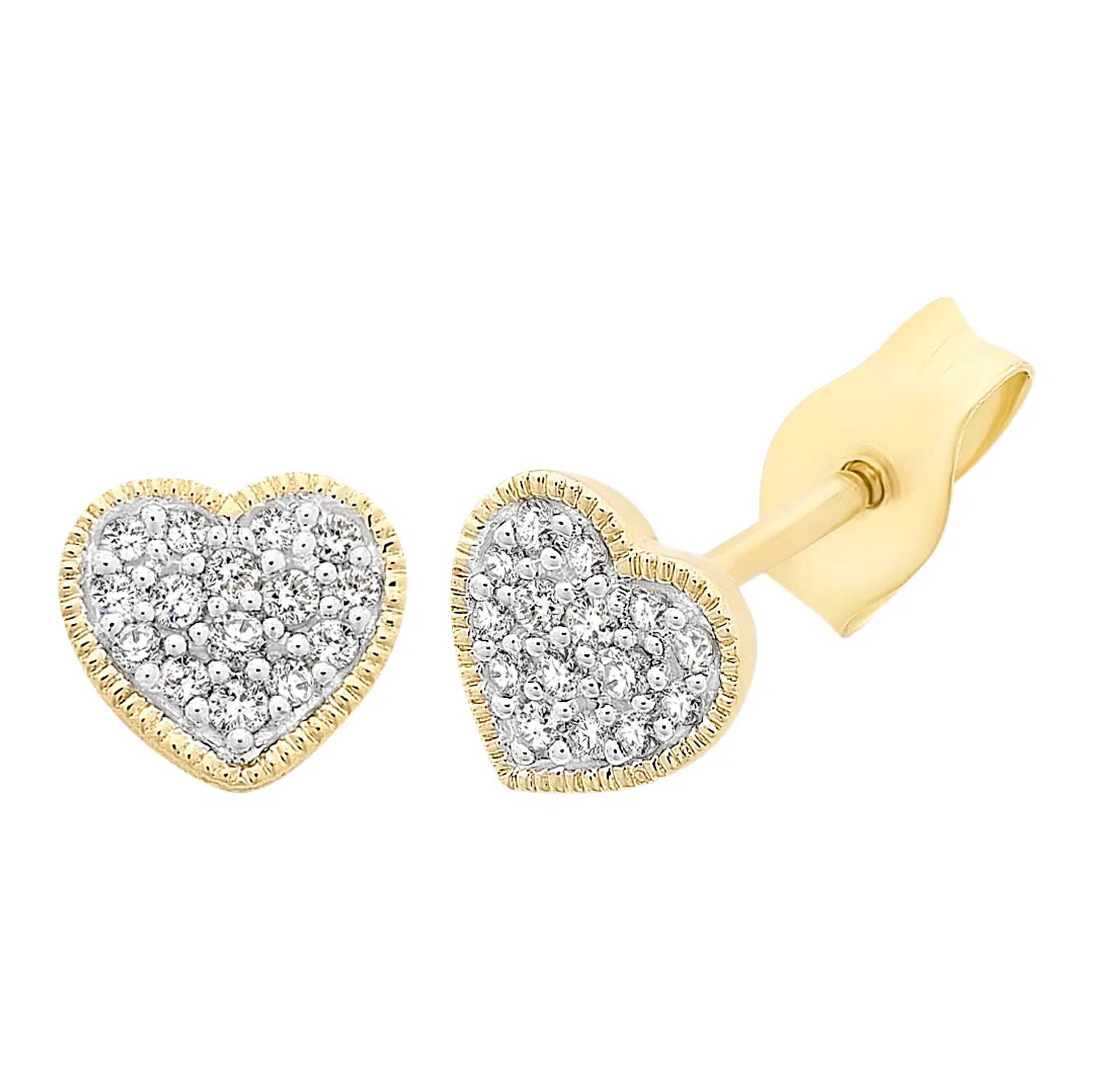 9ct Gold Diamond Heart Stud Earrings
