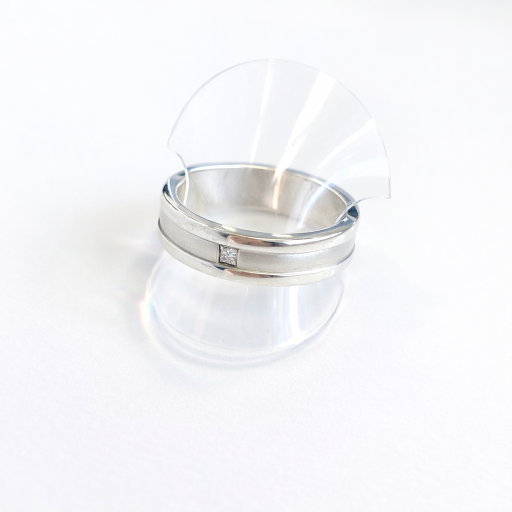 9ct White Gold Diamond Set Mens Ring