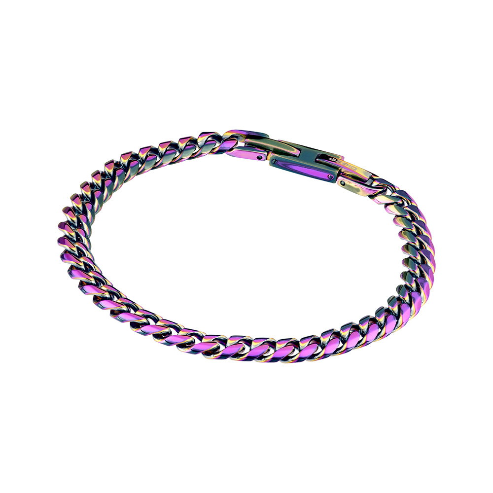 Mens Stainless Steel Cuban Link Bracelet (Oil Slick)